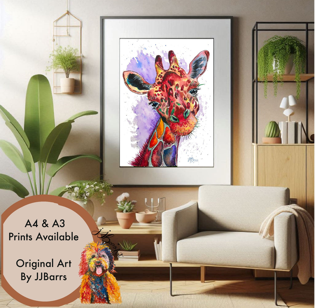 Biscuit the Giraffe watercolour Painting Prints-The Wild Fig &amp; Fern