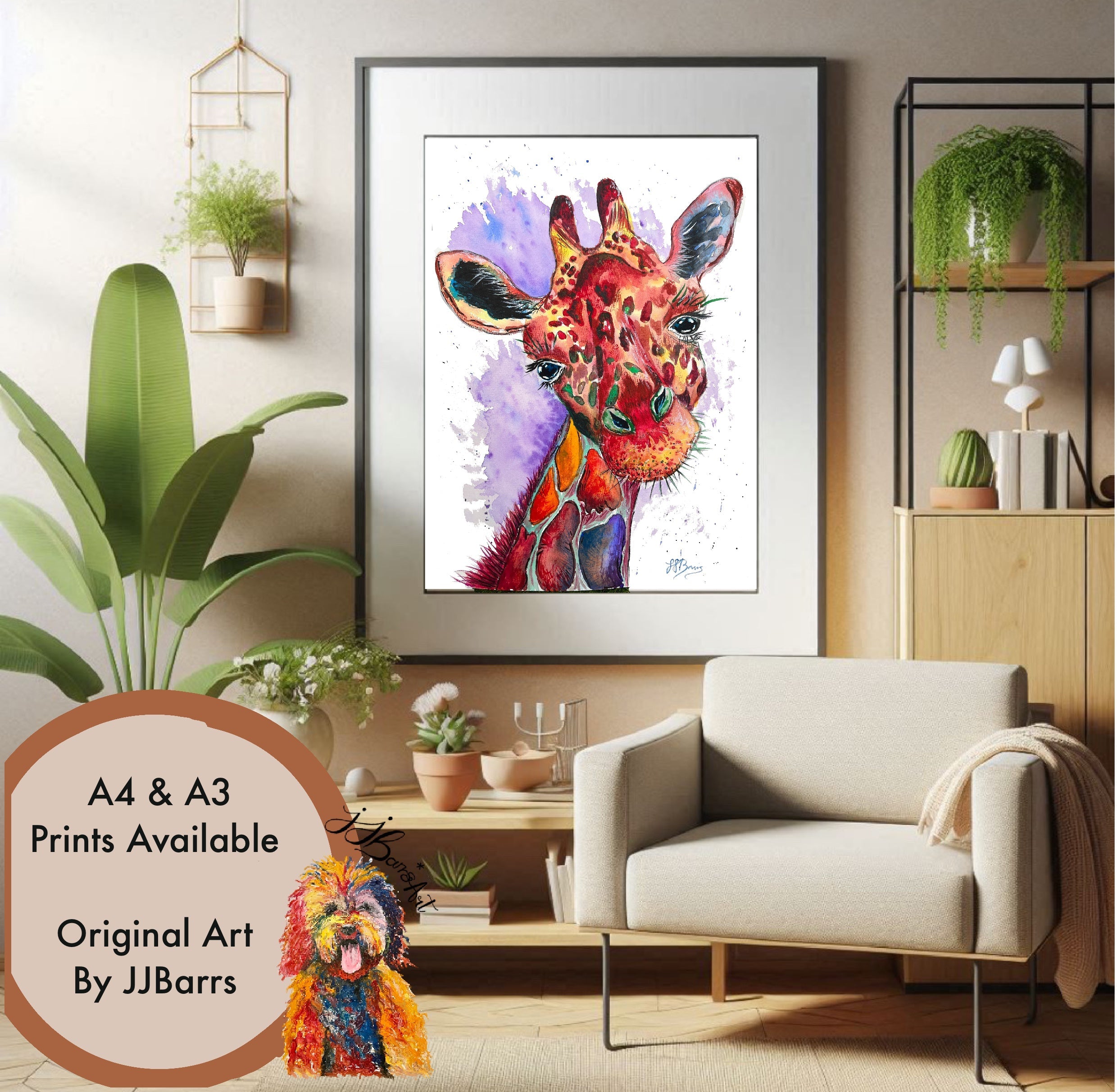 Biscuit the Giraffe watercolour Painting Prints-The Wild Fig &amp; Fern