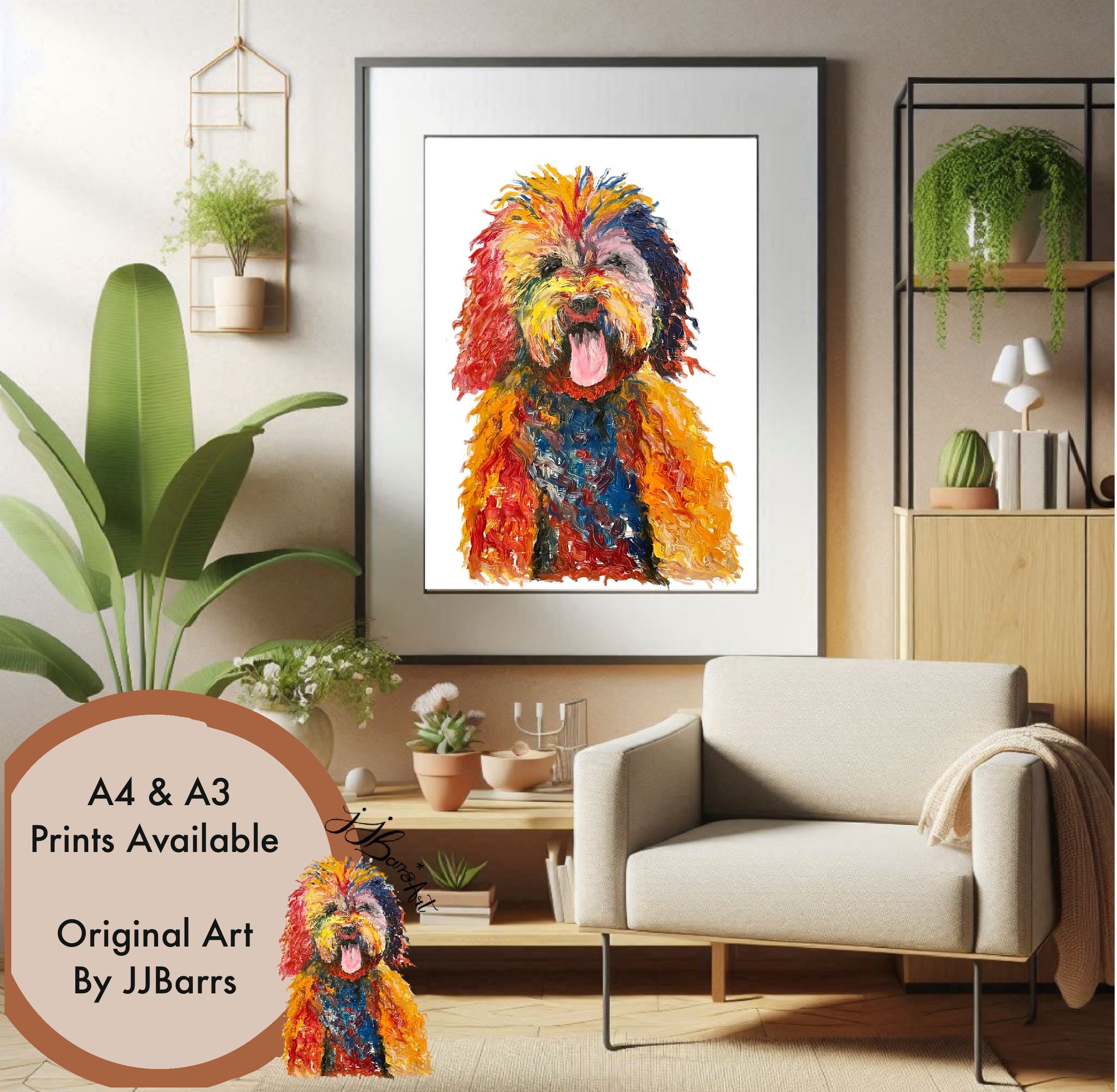 Cockapoo Colourful Painting Print, Goldendoodle Art Print-The Wild Fig &amp; Fern