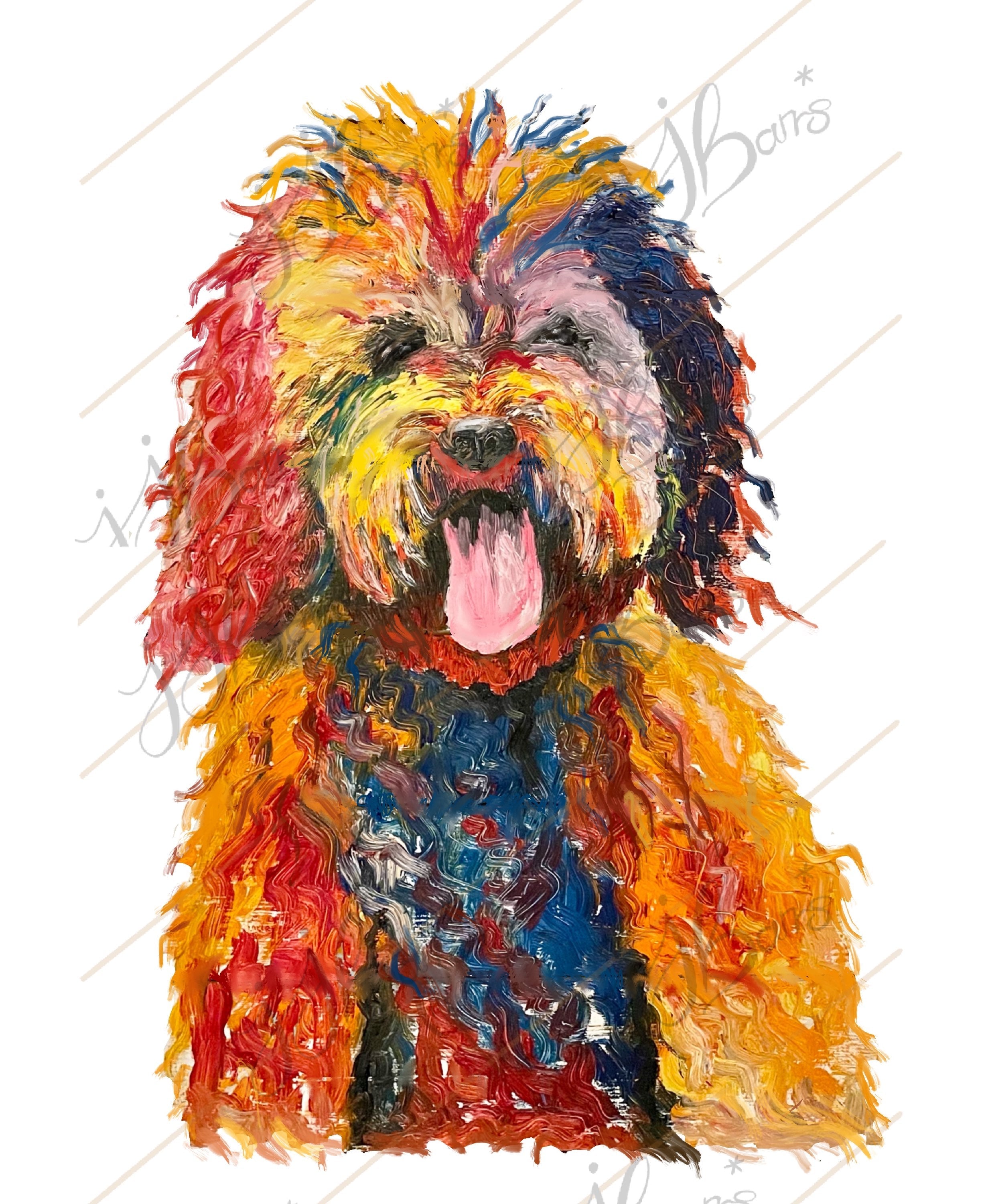 Cockapoo Colourful Painting Print, Goldendoodle Art Print-The Wild Fig &amp; Fern