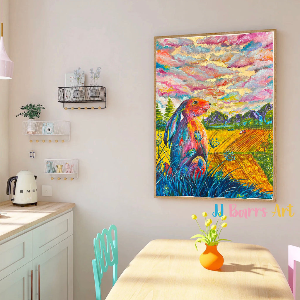 Colourful A Hare’s Harvest Painting Prints, made from acrylic painting-The Wild Fig &amp; Fern