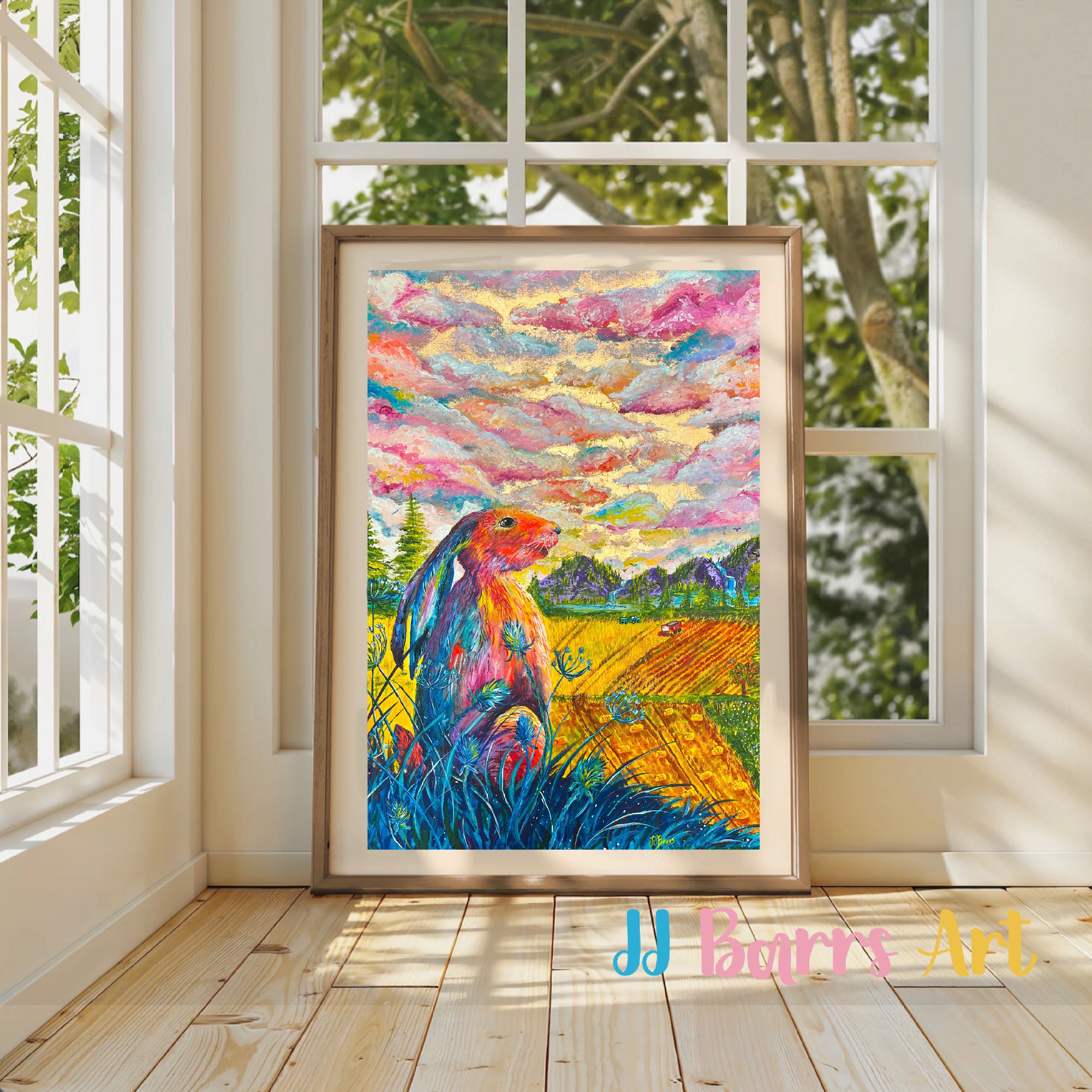 Colourful A Hare’s Harvest Painting Prints, made from acrylic painting-The Wild Fig &amp; Fern