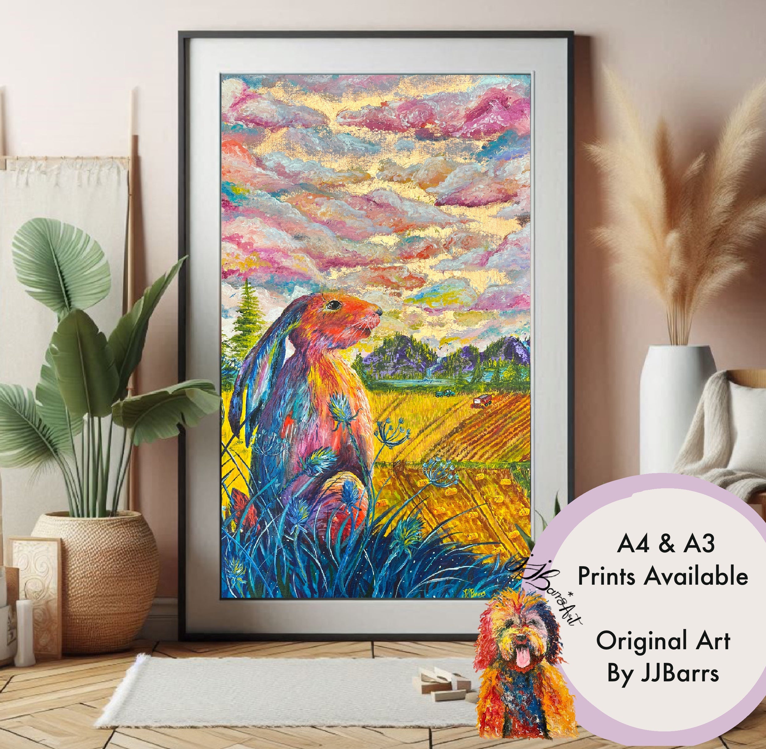 Colourful A Hare’s Harvest Painting Prints, made from acrylic painting-The Wild Fig &amp; Fern