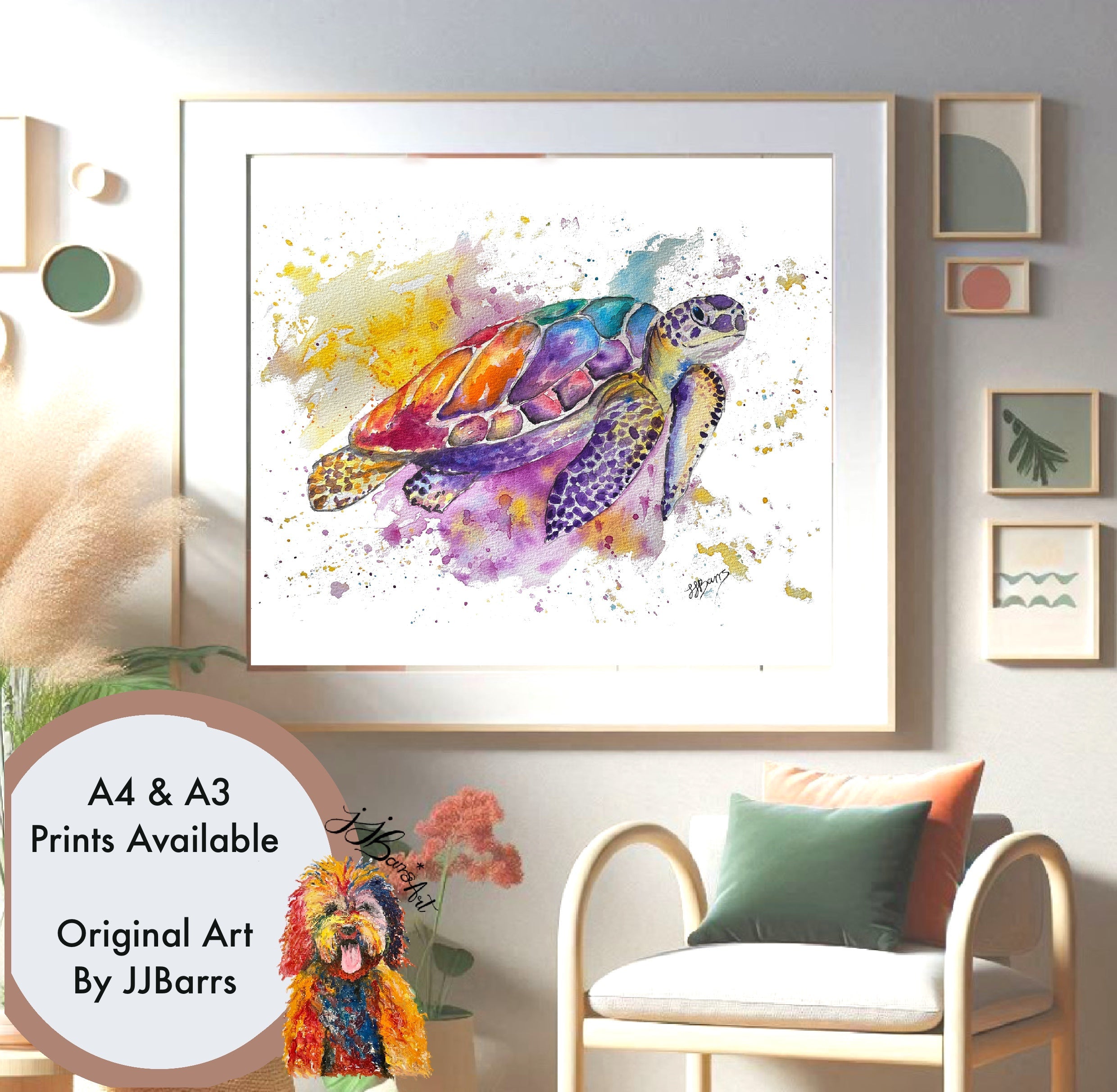 Colourful turtle JJ Barrs using colourful watercolour l fine art Painting Print-The Wild Fig &amp; Fern