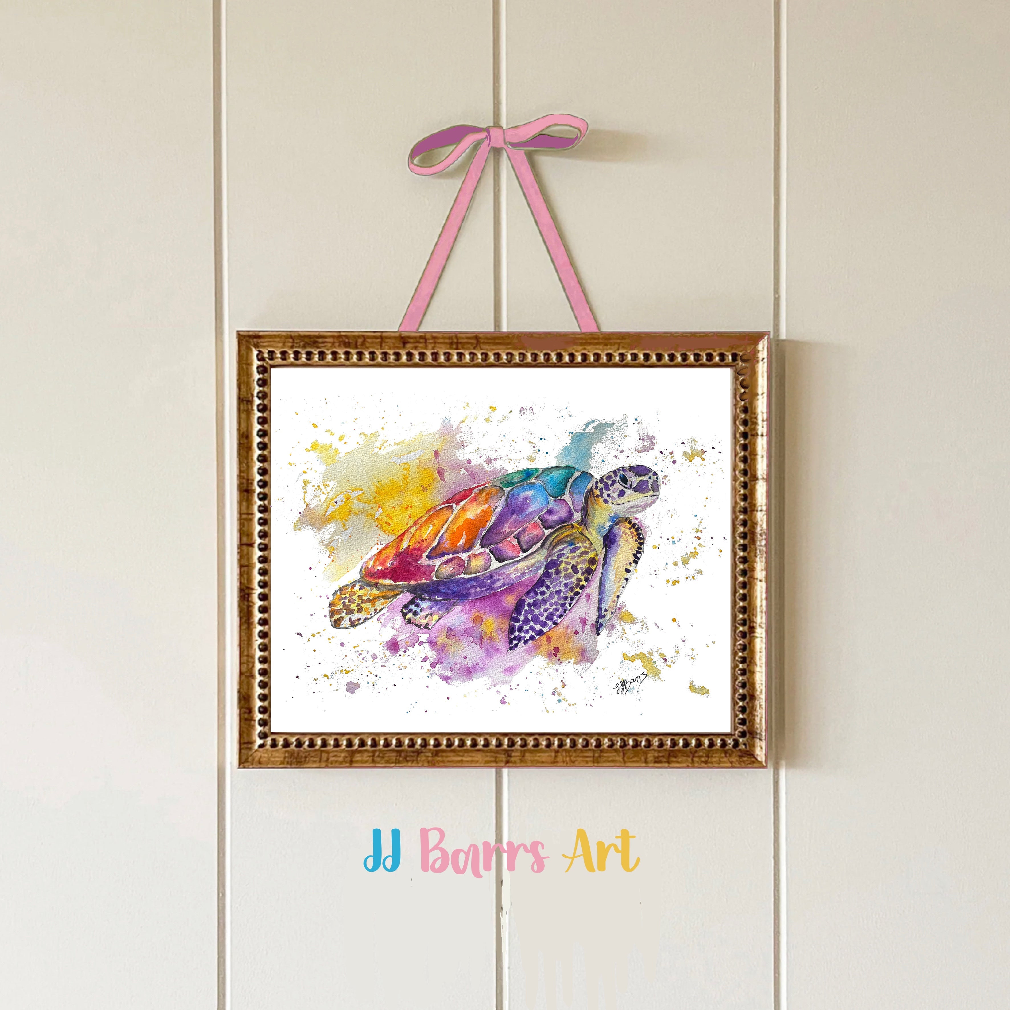 Colourful turtle JJ Barrs using colourful watercolour l fine art Painting Print-The Wild Fig &amp; Fern