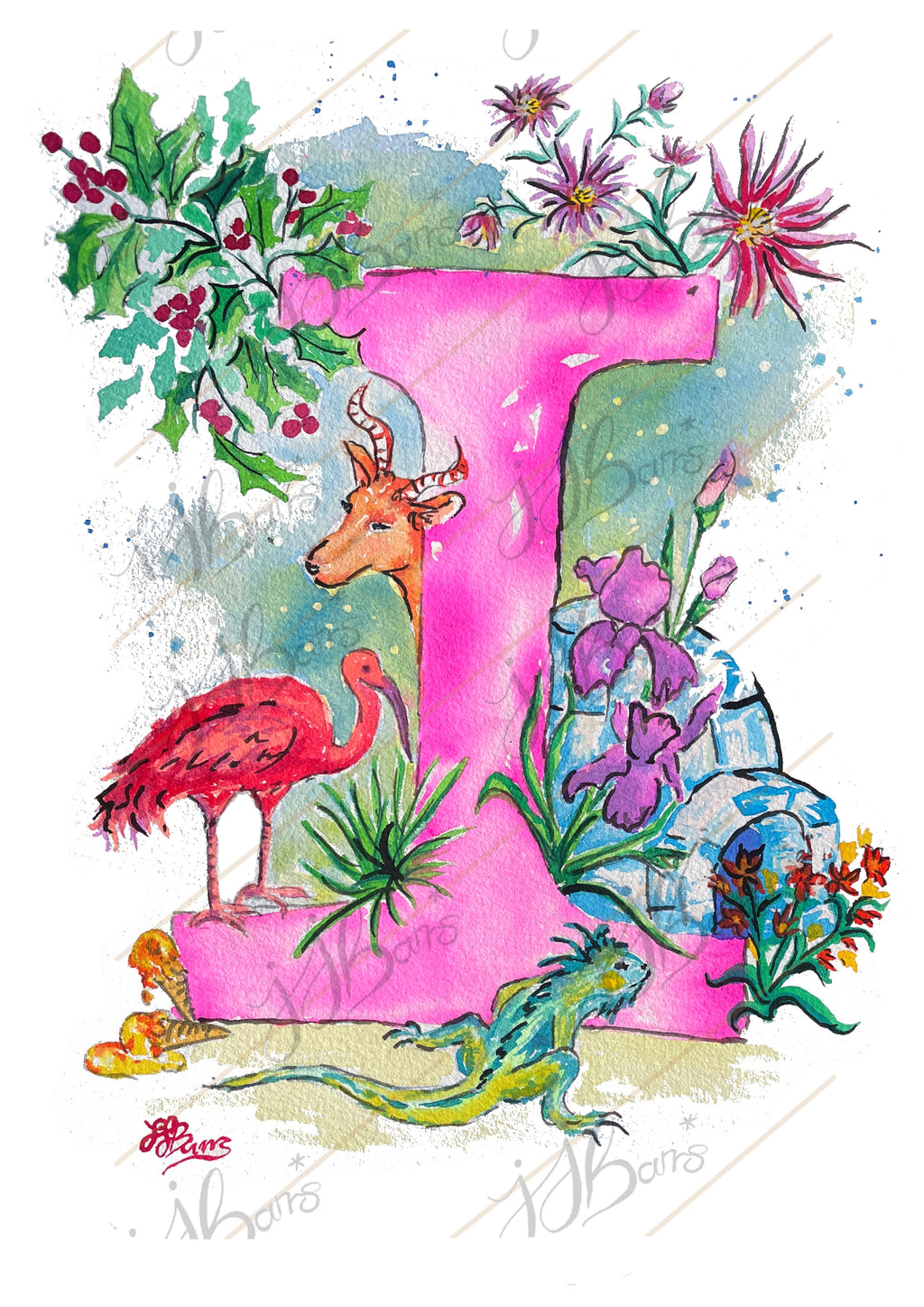 Letter *I* A4/A3 Custom Name And Letter, Watercolour Art Print image 3