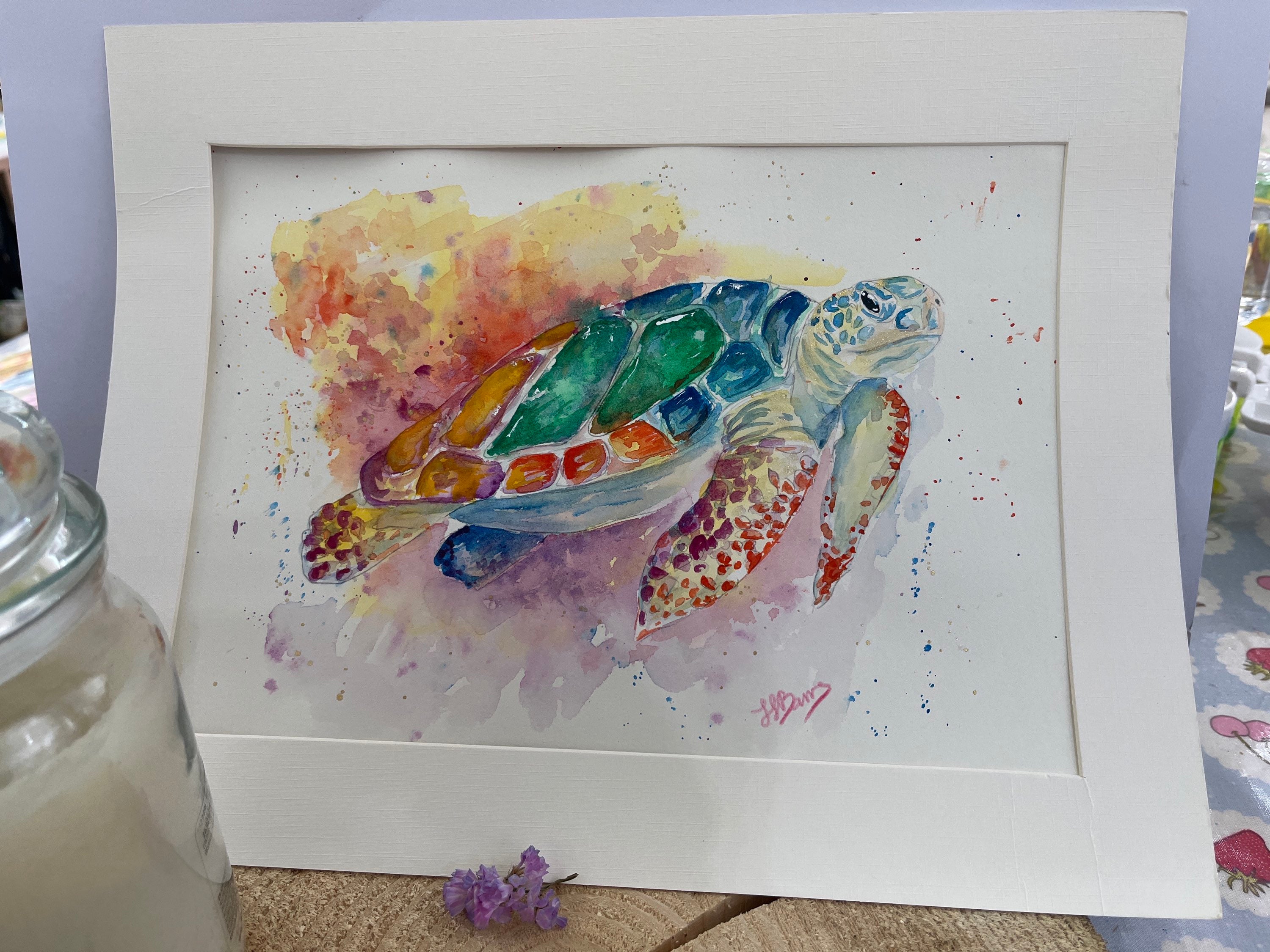 Original Painting colourful turtle in watercolour  image 0