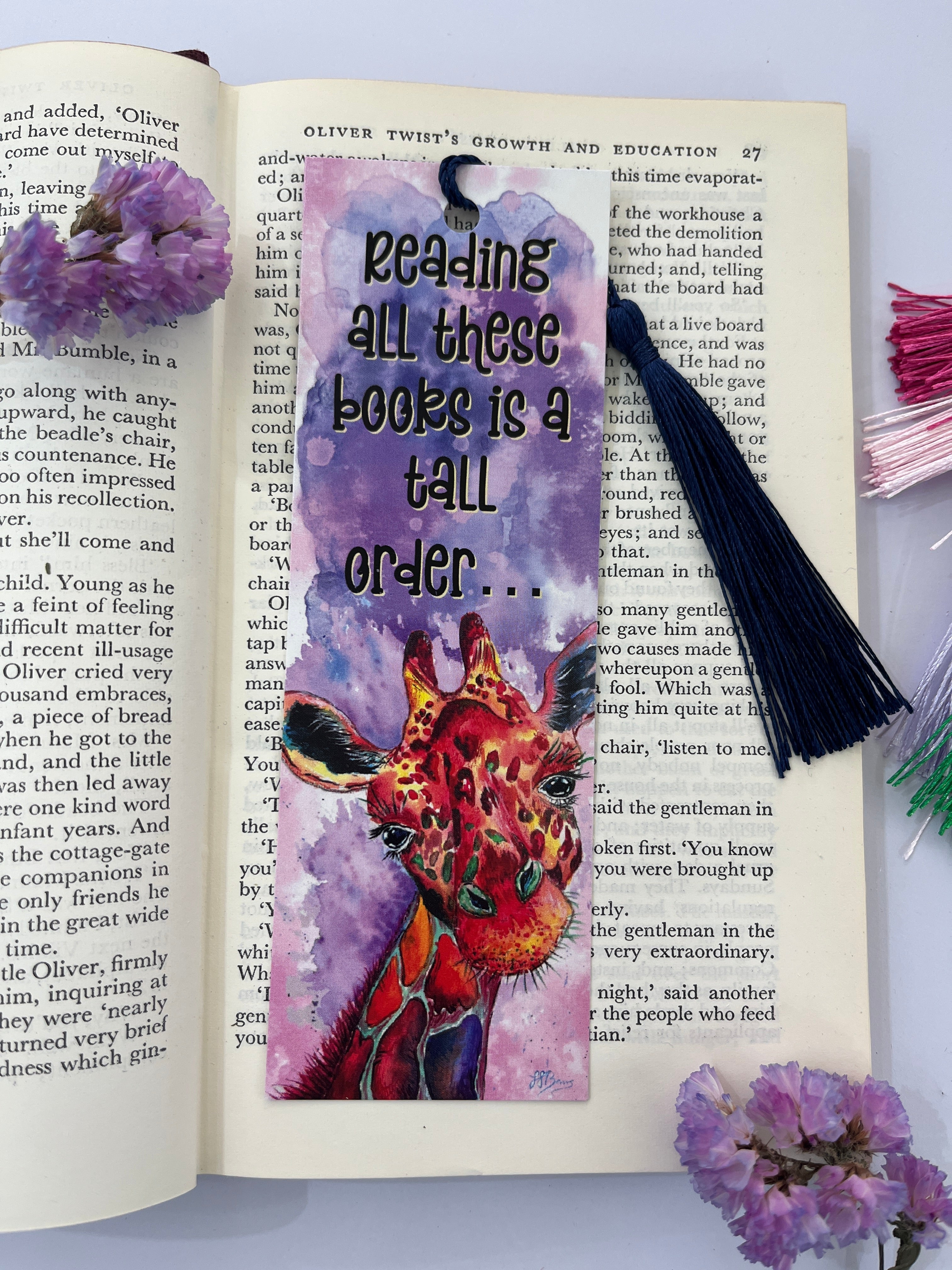 Giraffe bookmark, colourful art bookmark for bookworms-The Wild Fig &amp; Fern
