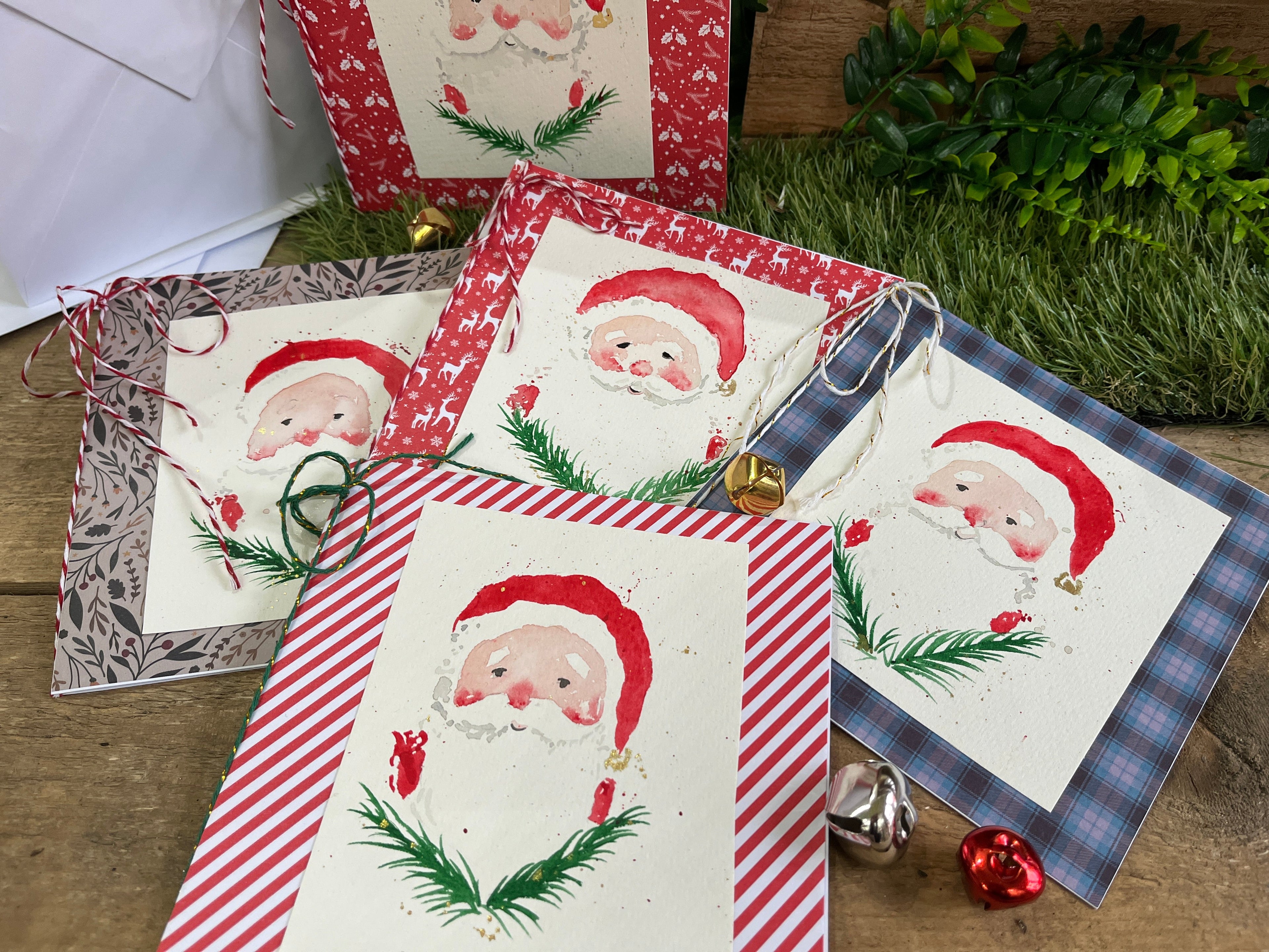 Hand Painted Santa Christmas Card - The Wild Fig & Fern Buttercups Tearoom, JJ Barrs Art, Colourful Art, Gift Ideas, Market Harborough, Places to visit Leicestershire, Child Friendly, crafts, handmade, Hand Painted Santa Christmas Card