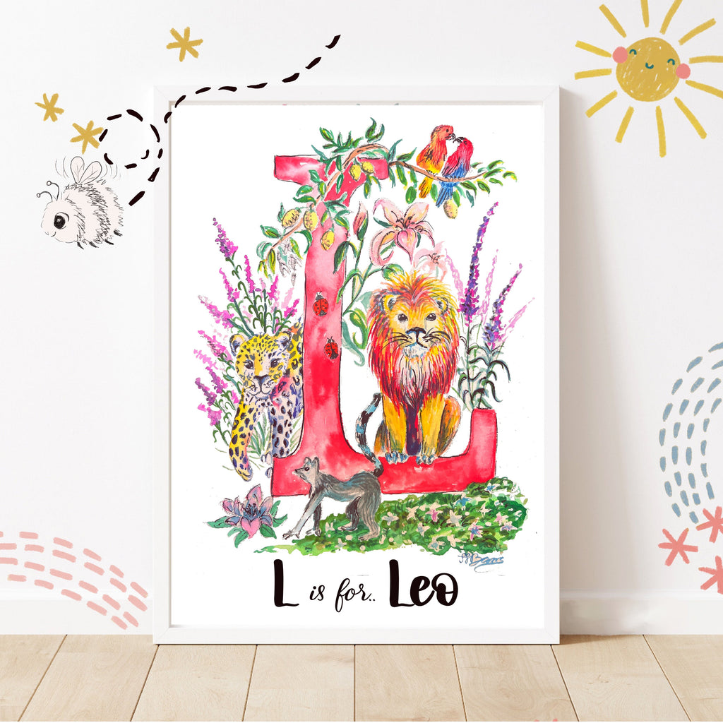 *L* A4/A3 Custom Name And Letter, Watercolour Art Print-The Wild Fig &amp; Fern