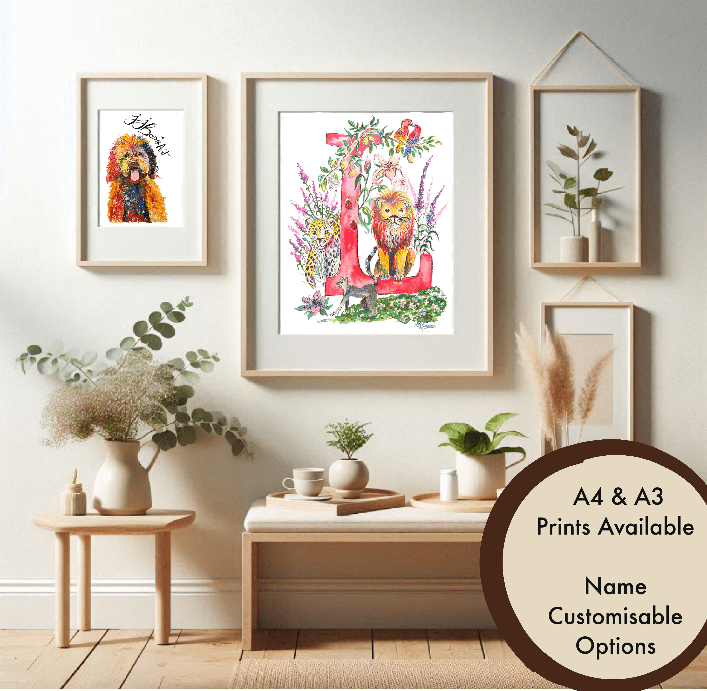 *L* A4/A3 Custom Name And Letter, Watercolour Art Print-The Wild Fig &amp; Fern