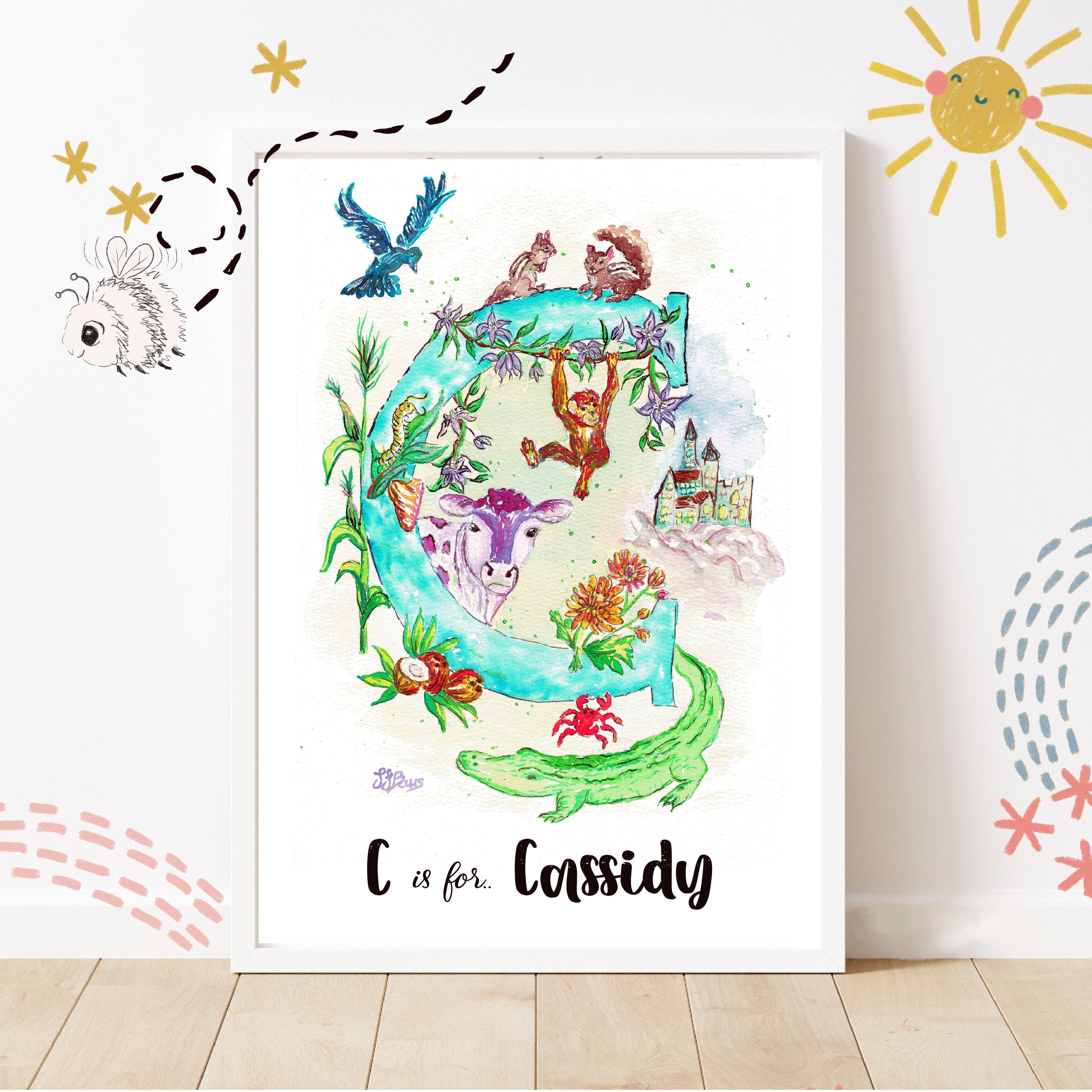 Letter *C* A4/A3 Custom Name And Letter, Watercolour Art Print - The Wild Fig & Fern Buttercups Tearoom, JJ Barrs Art, Colourful Art, Gift Ideas, Market Harborough, Places to visit Leicestershire, Child Friendly, crafts, handmade, Letter *C* A4/A3 Custom Name And Letter, Watercolour Art Print