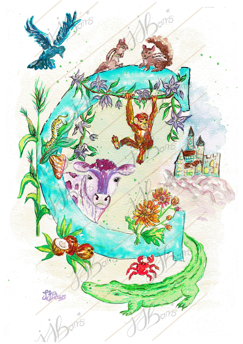 Letter *C* A4/A3 Custom Name And Letter, Watercolour Art Print - The Wild Fig & Fern Buttercups Tearoom, JJ Barrs Art, Colourful Art, Gift Ideas, Market Harborough, Places to visit Leicestershire, Child Friendly, crafts, handmade, Letter *C* A4/A3 Custom Name And Letter, Watercolour Art Print