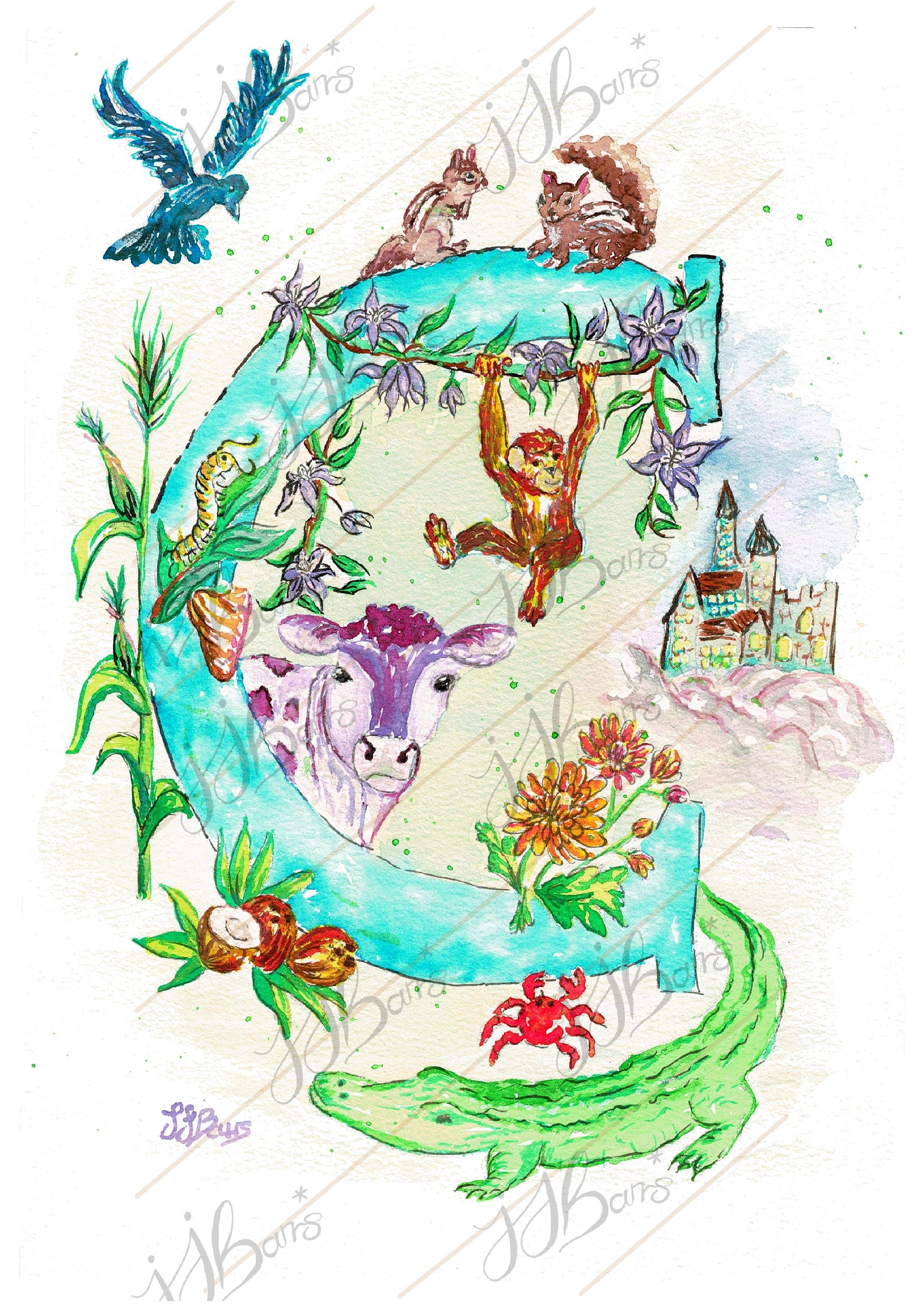 Letter *C* A4/A3 Custom Name And Letter, Watercolour Art Print - The Wild Fig & Fern Buttercups Tearoom, JJ Barrs Art, Colourful Art, Gift Ideas, Market Harborough, Places to visit Leicestershire, Child Friendly, crafts, handmade, Letter *C* A4/A3 Custom Name And Letter, Watercolour Art Print