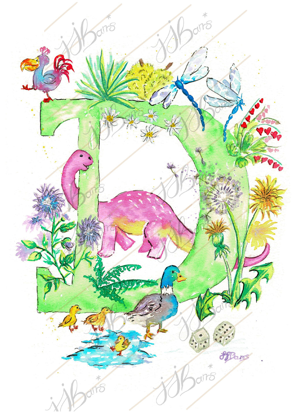 Letter *D* A4/A3 Custom Name and Letter, Watercolour Art Print - The Wild Fig & Fern Buttercups Tearoom, JJ Barrs Art, Colourful Art, Gift Ideas, Market Harborough, Places to visit Leicestershire, Child Friendly, crafts, handmade, Letter *D* A4/A3 Custom Name and Letter, Watercolour Art Print