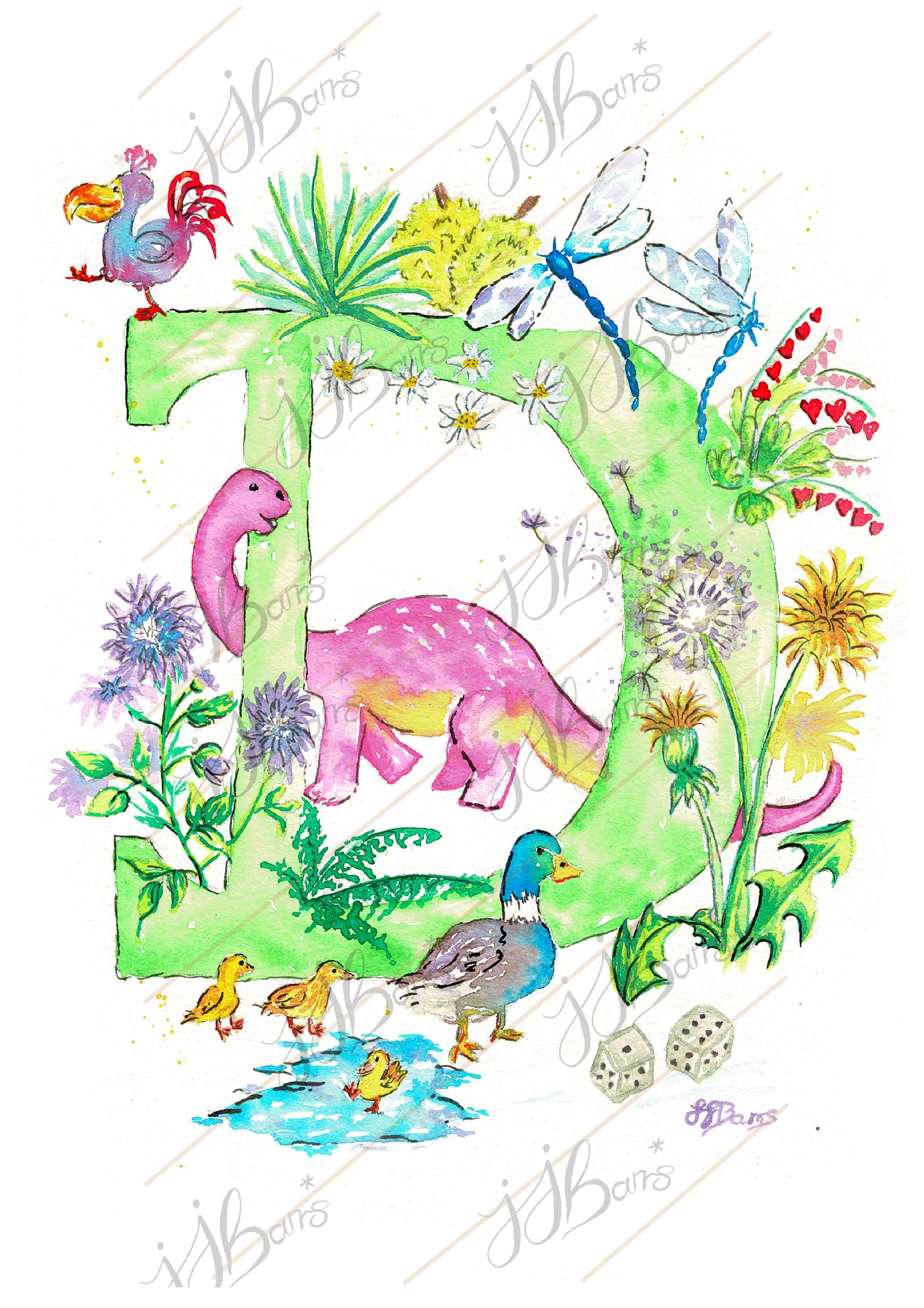 Letter *D* A4/A3 Custom Name and Letter, Watercolour Art Print - The Wild Fig & Fern Buttercups Tearoom, JJ Barrs Art, Colourful Art, Gift Ideas, Market Harborough, Places to visit Leicestershire, Child Friendly, crafts, handmade, Letter *D* A4/A3 Custom Name and Letter, Watercolour Art Print