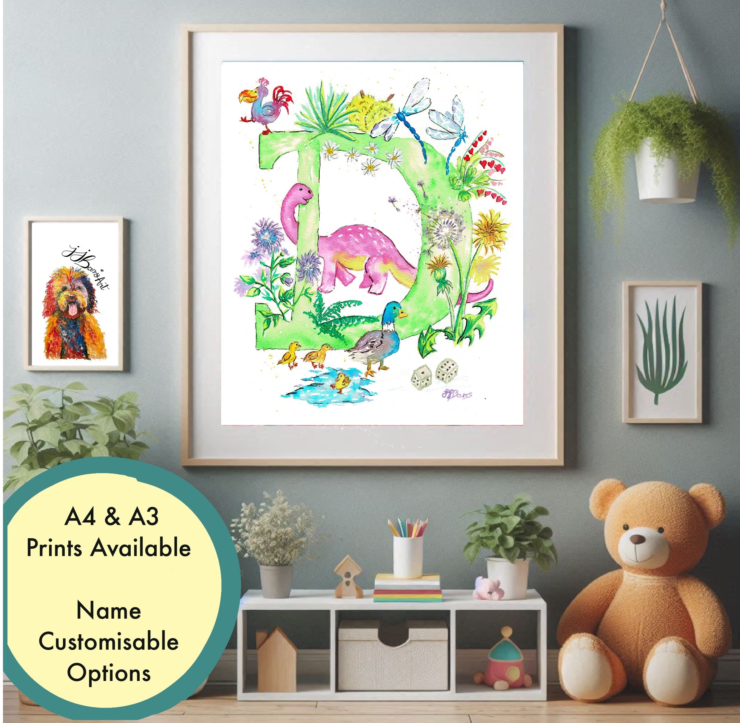 Letter *D* A4/A3 Custom Name and Letter, Watercolour Art Print - The Wild Fig & Fern Buttercups Tearoom, JJ Barrs Art, Colourful Art, Gift Ideas, Market Harborough, Places to visit Leicestershire, Child Friendly, crafts, handmade, Letter *D* A4/A3 Custom Name and Letter, Watercolour Art Print