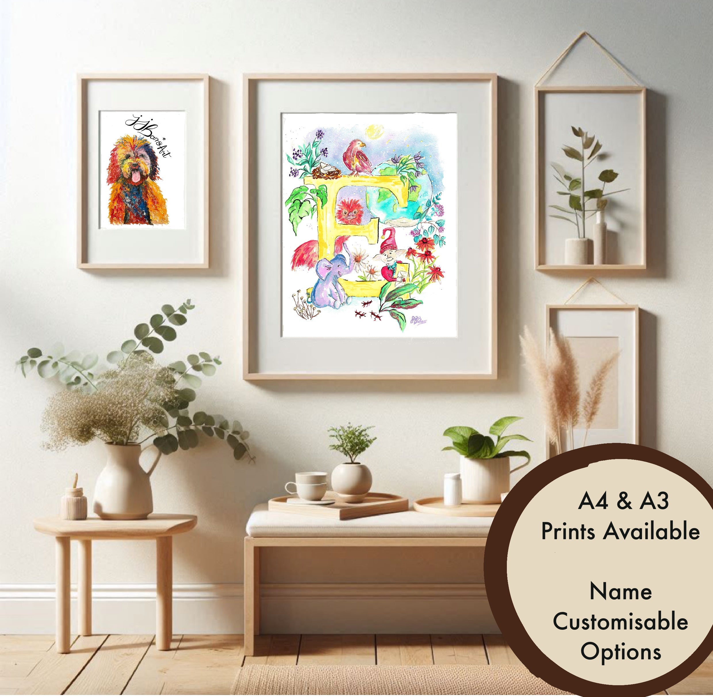 Letter *E* A4/A3 Custom Name and Letter, Watercolour Art Print - The Wild Fig & Fern Buttercups Tearoom, JJ Barrs Art, Colourful Art, Gift Ideas, Market Harborough, Places to visit Leicestershire, Child Friendly, crafts, handmade, Letter *E* A4/A3 Custom Name and Letter, Watercolour Art Print