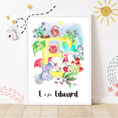 Letter *E* A4/A3 Custom Name and Letter, Watercolour Art Print - The Wild Fig & Fern Buttercups Tearoom, JJ Barrs Art, Colourful Art, Gift Ideas, Market Harborough, Places to visit Leicestershire, Child Friendly, crafts, handmade, Letter *E* A4/A3 Custom Name and Letter, Watercolour Art Print