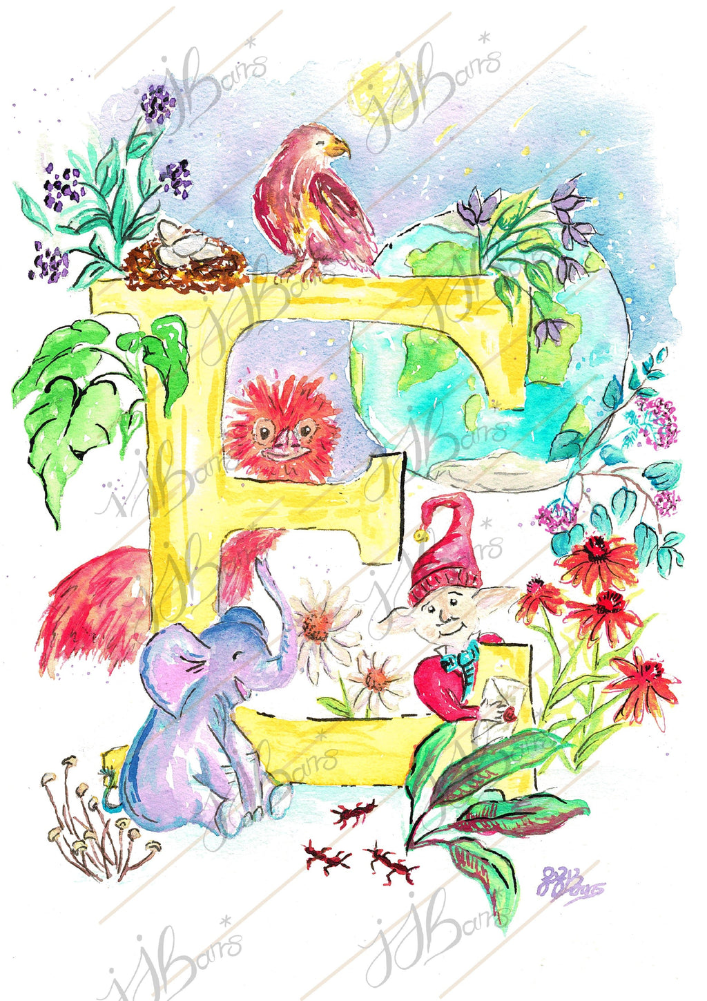 Letter *E* A4/A3 Custom Name and Letter, Watercolour Art Print - The Wild Fig & Fern Buttercups Tearoom, JJ Barrs Art, Colourful Art, Gift Ideas, Market Harborough, Places to visit Leicestershire, Child Friendly, crafts, handmade, Letter *E* A4/A3 Custom Name and Letter, Watercolour Art Print