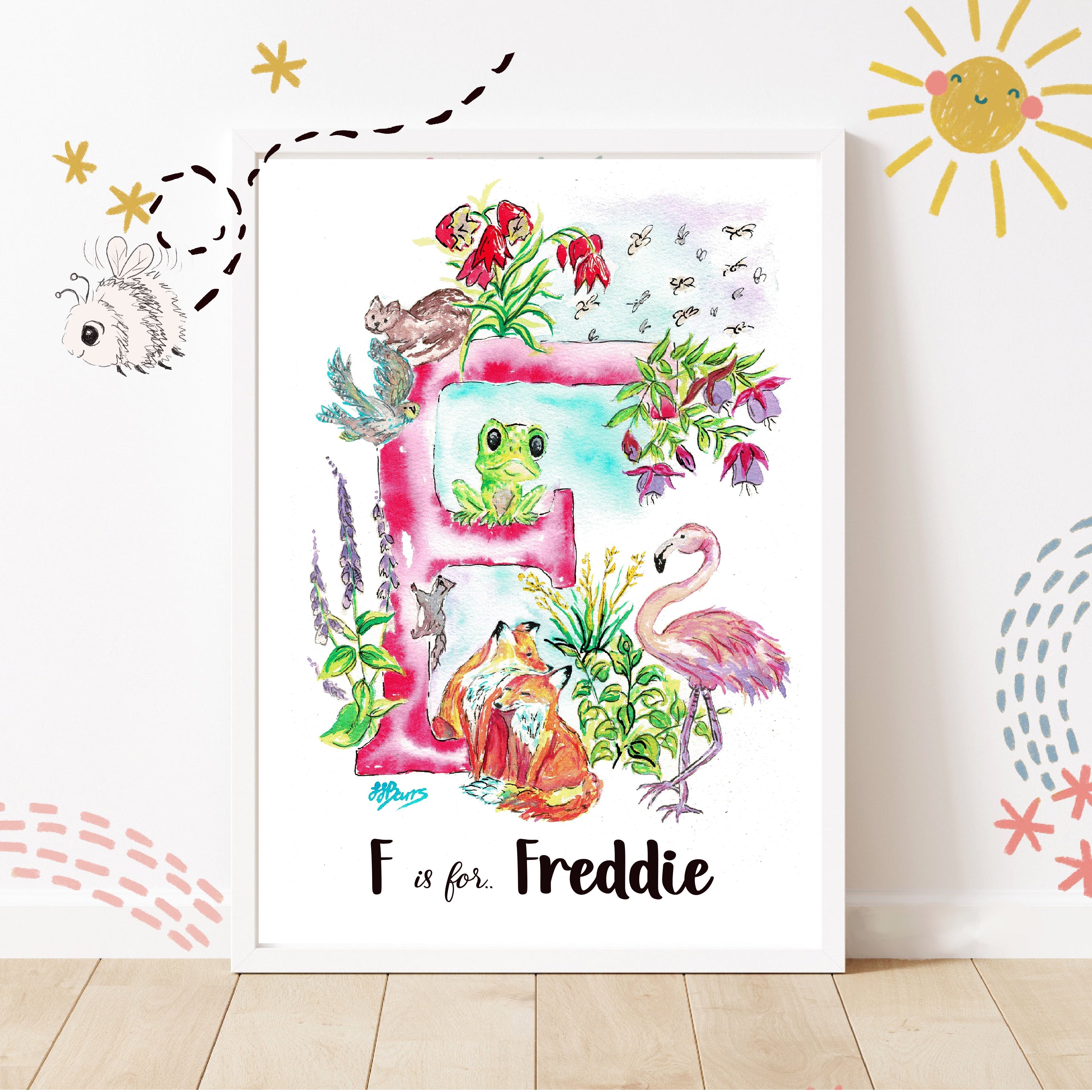 Letter *F* A4/A3 Custom Name And Letter, Watercolour Art Print - The Wild Fig & Fern Buttercups Tearoom, JJ Barrs Art, Colourful Art, Gift Ideas, Market Harborough, Places to visit Leicestershire, Child Friendly, crafts, handmade, Letter *F* A4/A3 Custom Name And Letter, Watercolour Art Print