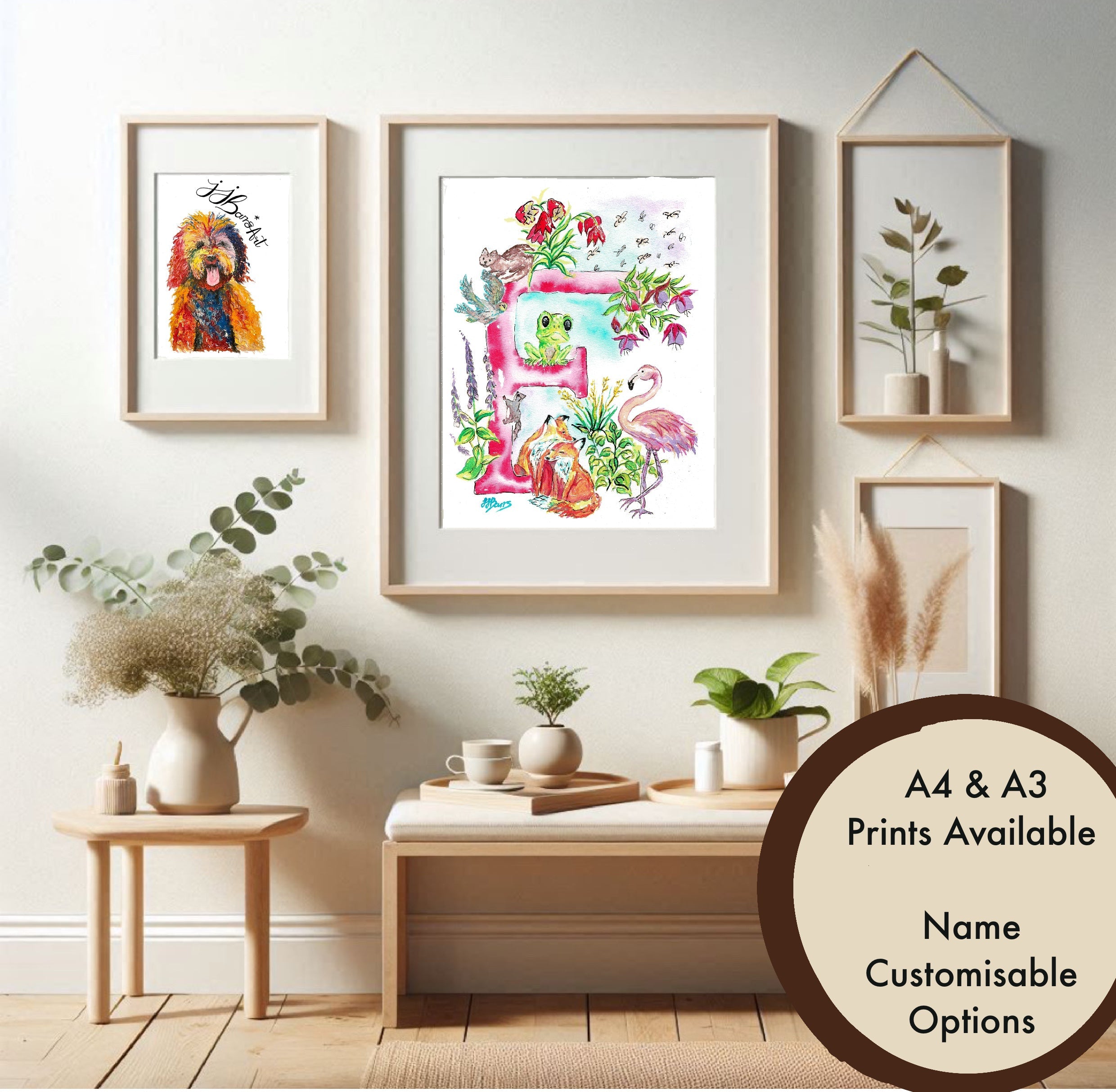 Letter *F* A4/A3 Custom Name And Letter, Watercolour Art Print - The Wild Fig & Fern Buttercups Tearoom, JJ Barrs Art, Colourful Art, Gift Ideas, Market Harborough, Places to visit Leicestershire, Child Friendly, crafts, handmade, Letter *F* A4/A3 Custom Name And Letter, Watercolour Art Print