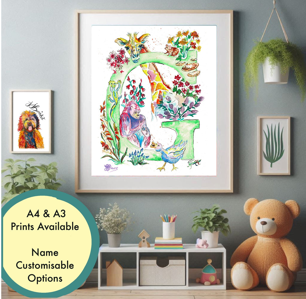Letter *G* A4/A3 Custom Name And Letter, Watercolour Art Print-The Wild Fig &amp; Fern