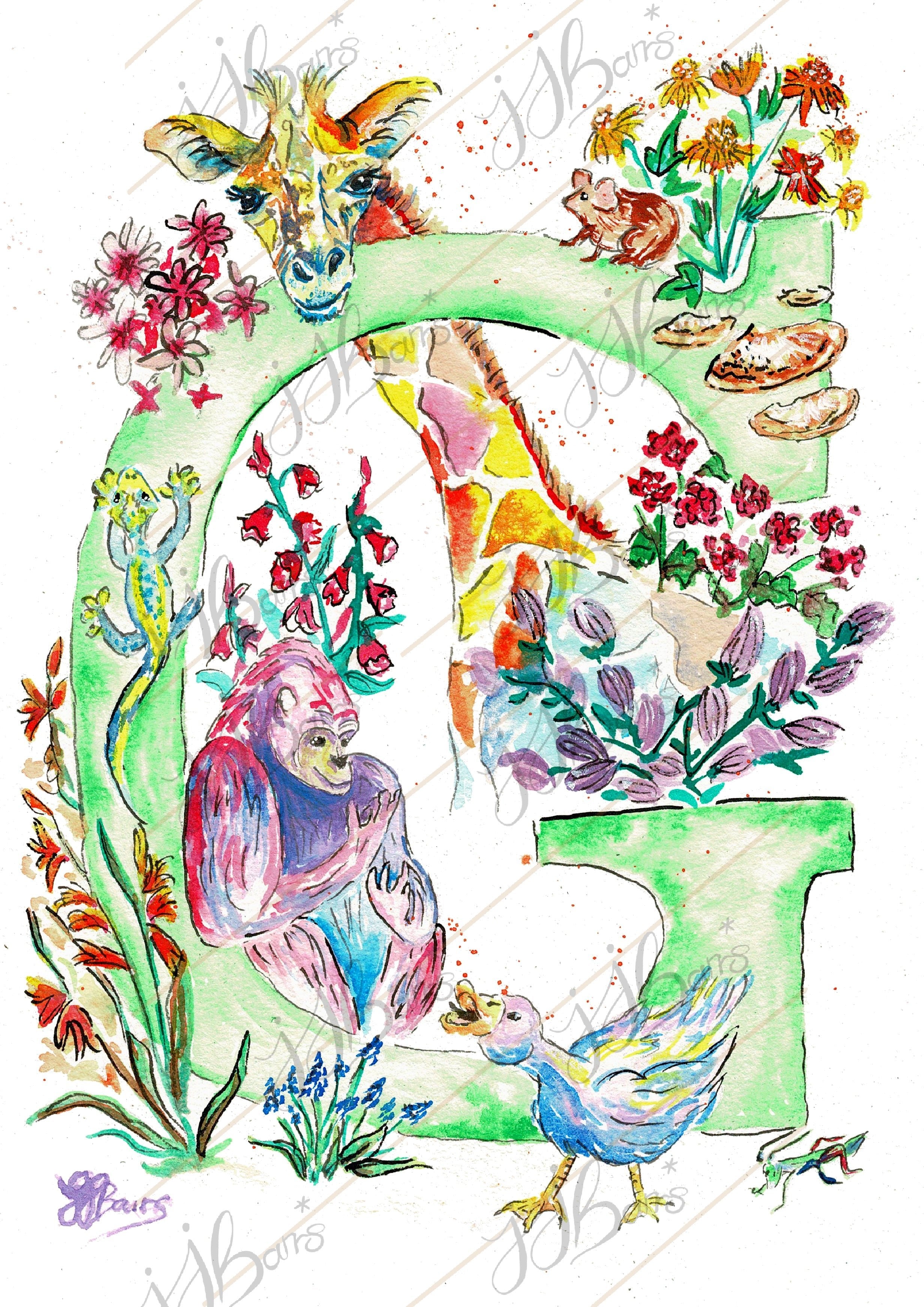 Letter *G* A4/A3 Custom Name And Letter, Watercolour Art Print-The Wild Fig &amp; Fern