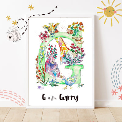 Letter *G* A4/A3 Custom Name And Letter, Watercolour Art Print - The Wild Fig & Fern Buttercups Tearoom, JJ Barrs Art, Colourful Art, Gift Ideas, Market Harborough, Places to visit Leicestershire, Child Friendly, crafts, handmade, Letter *G* A4/A3 Custom Name And Letter, Watercolour Art Print