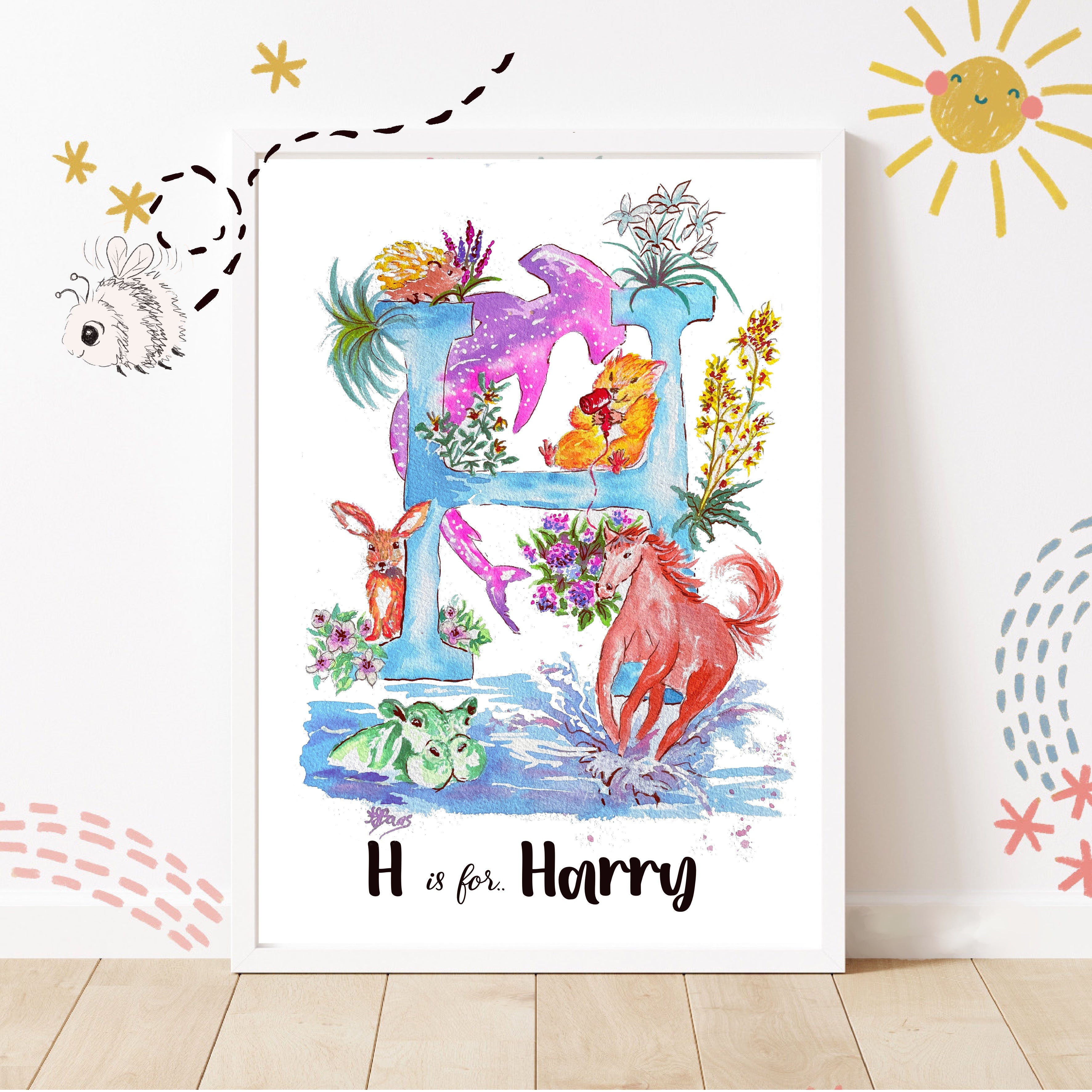 Letter *H* A4/A3 Custom Name And Letter, Watercolour Art Print-The Wild Fig &amp; Fern