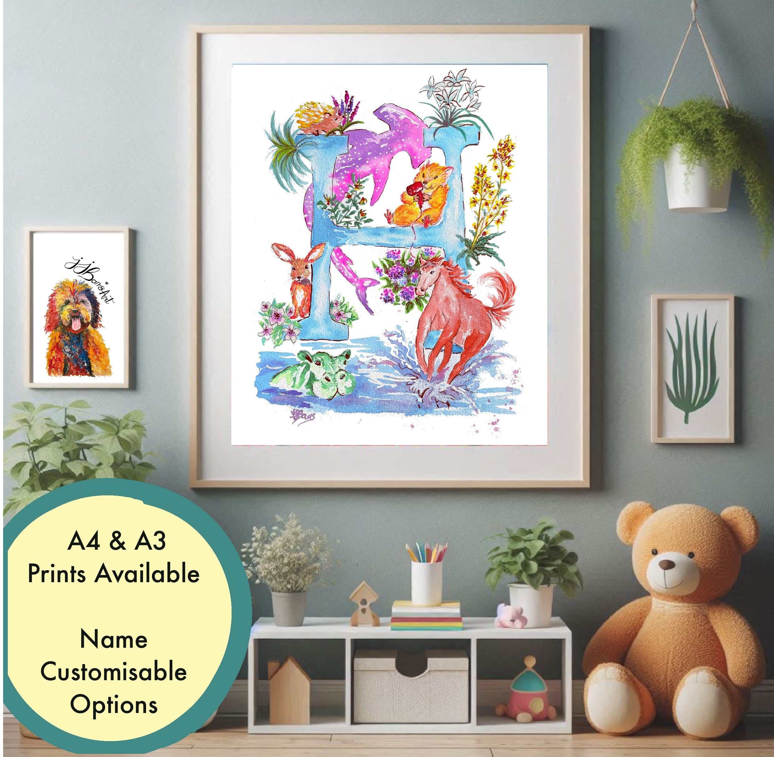 Letter *H* A4/A3 Custom Name And Letter, Watercolour Art Print-The Wild Fig &amp; Fern