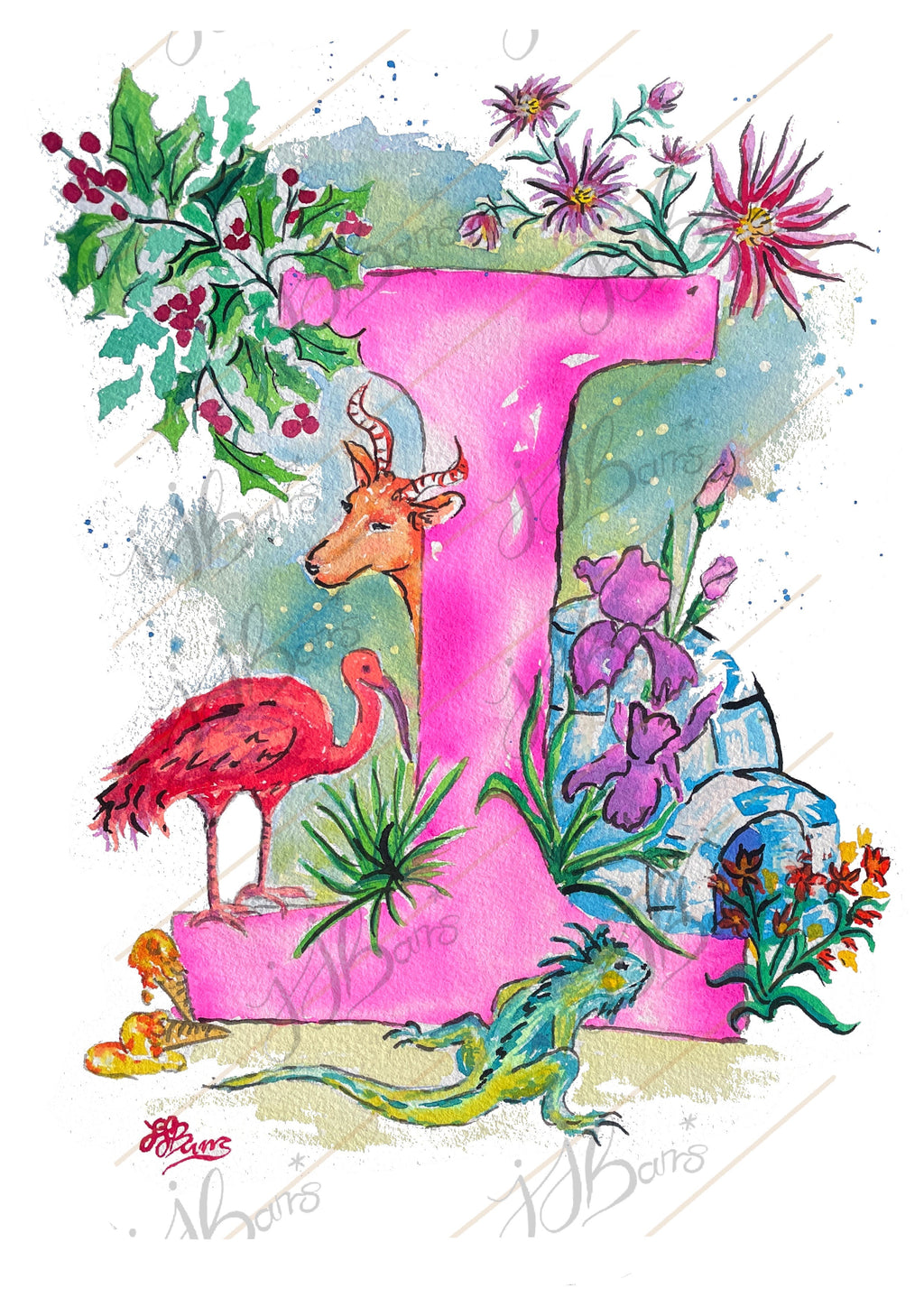 Letter *I* A4/A3 Custom Name And Letter, Watercolour Art Print-The Wild Fig &amp; Fern