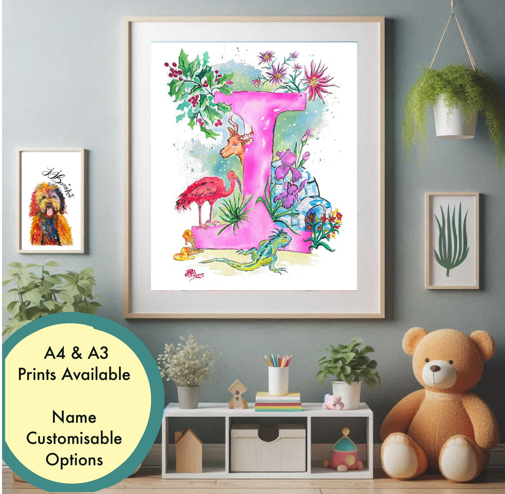 Letter *I* A4/A3 Custom Name And Letter, Watercolour Art Print-The Wild Fig &amp; Fern
