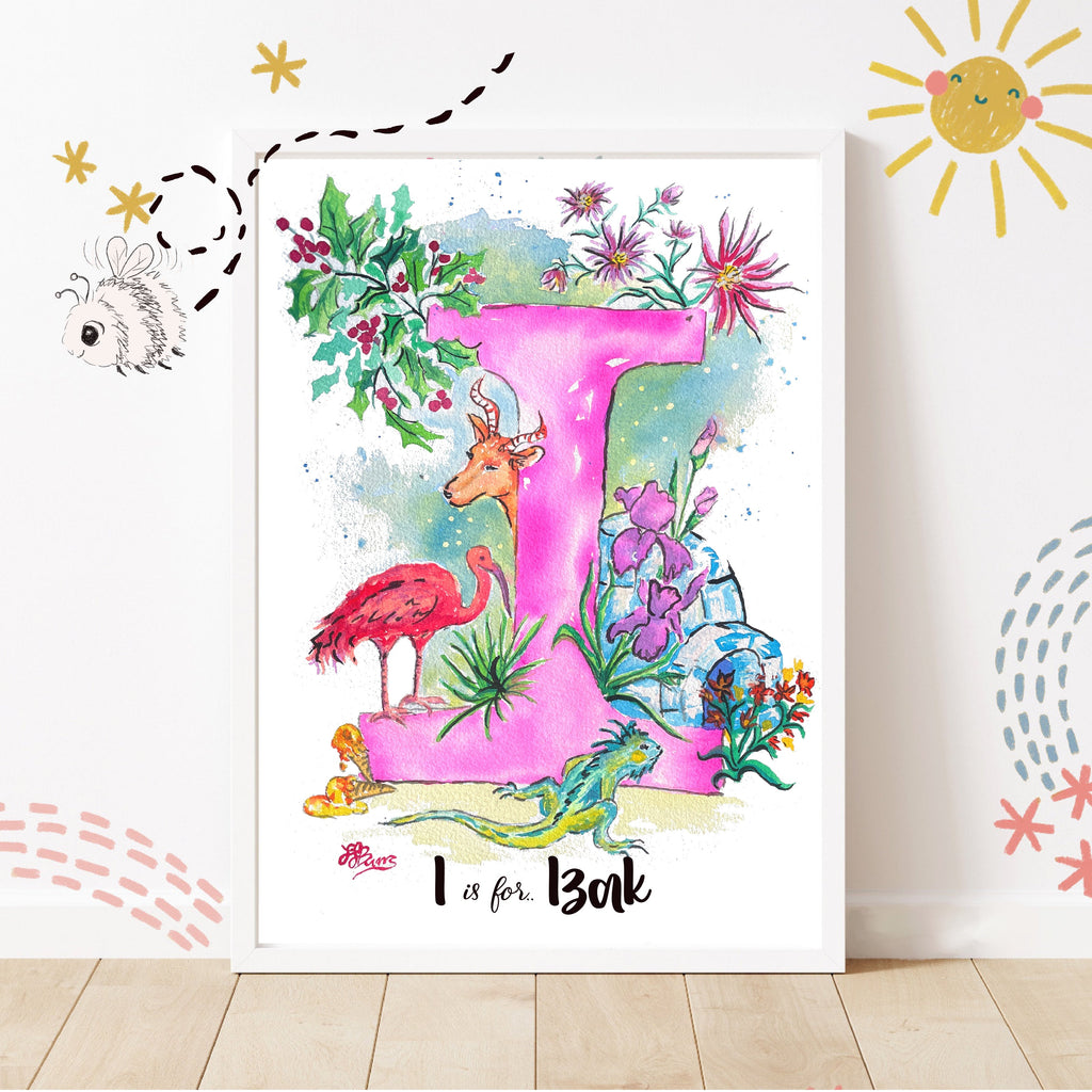 Letter *I* A4/A3 Custom Name And Letter, Watercolour Art Print-The Wild Fig &amp; Fern