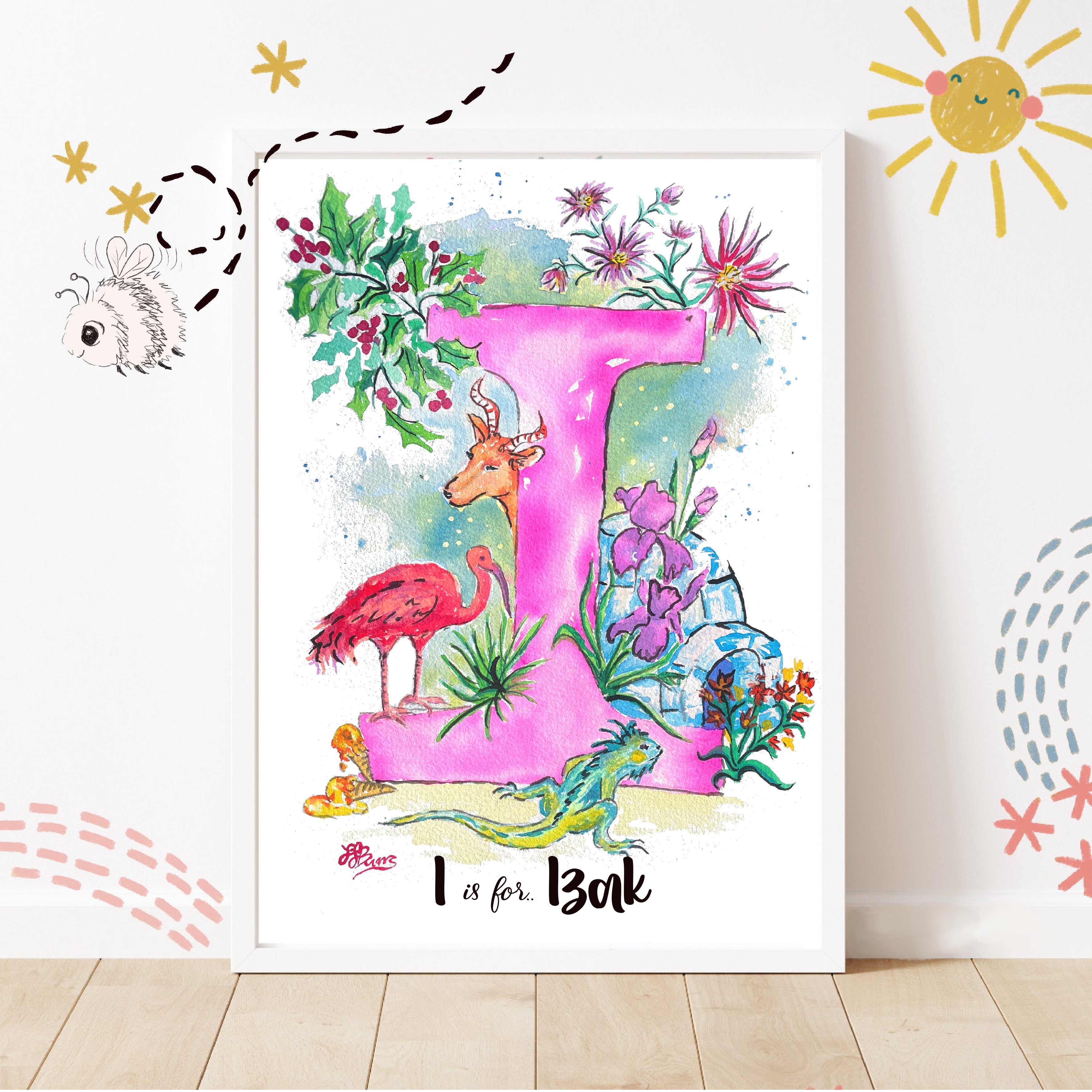 Letter *I* A4/A3 Custom Name And Letter, Watercolour Art Print-The Wild Fig &amp; Fern