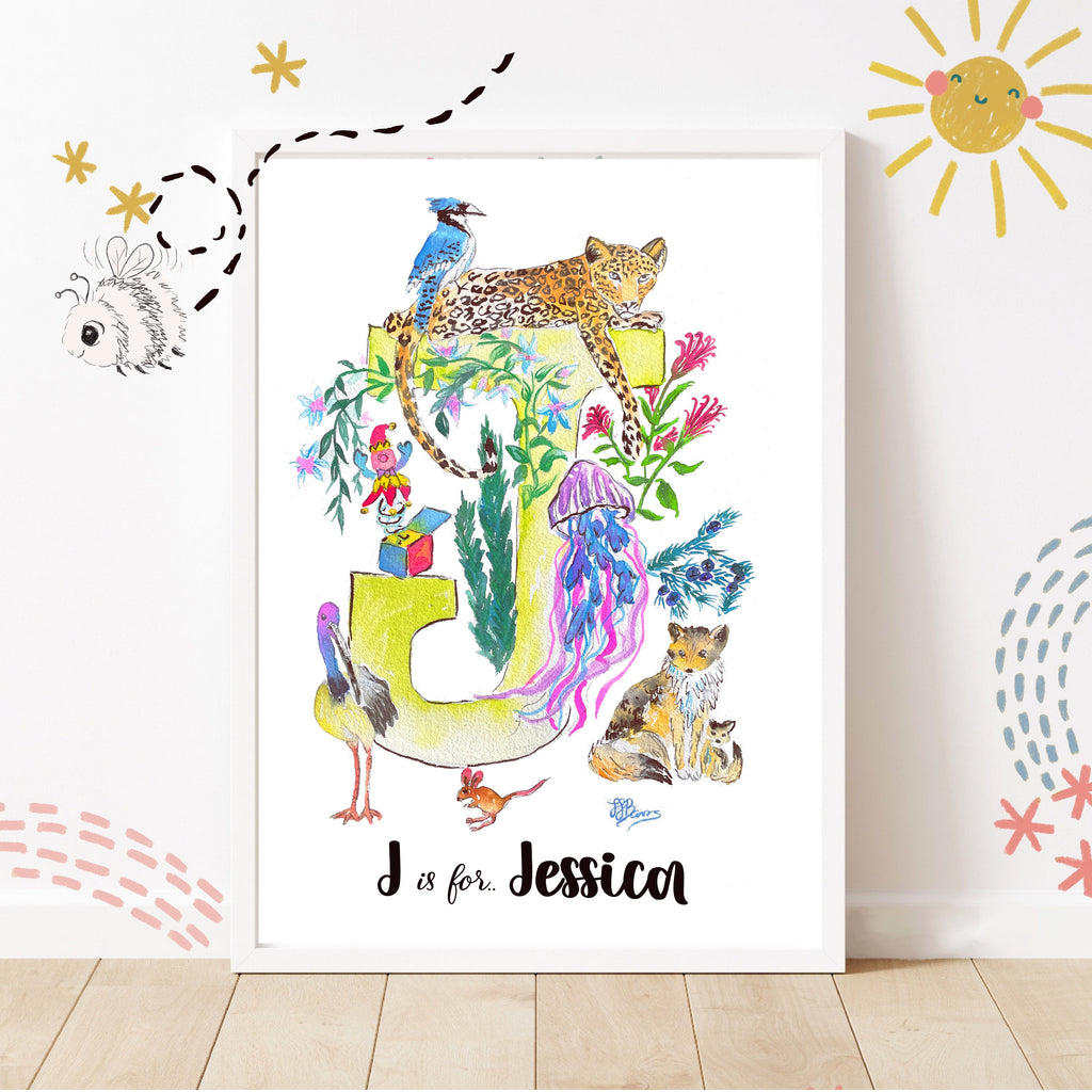 Letter *J* A4/A3 Custom Name And Letter, Watercolour Art Print-The Wild Fig &amp; Fern