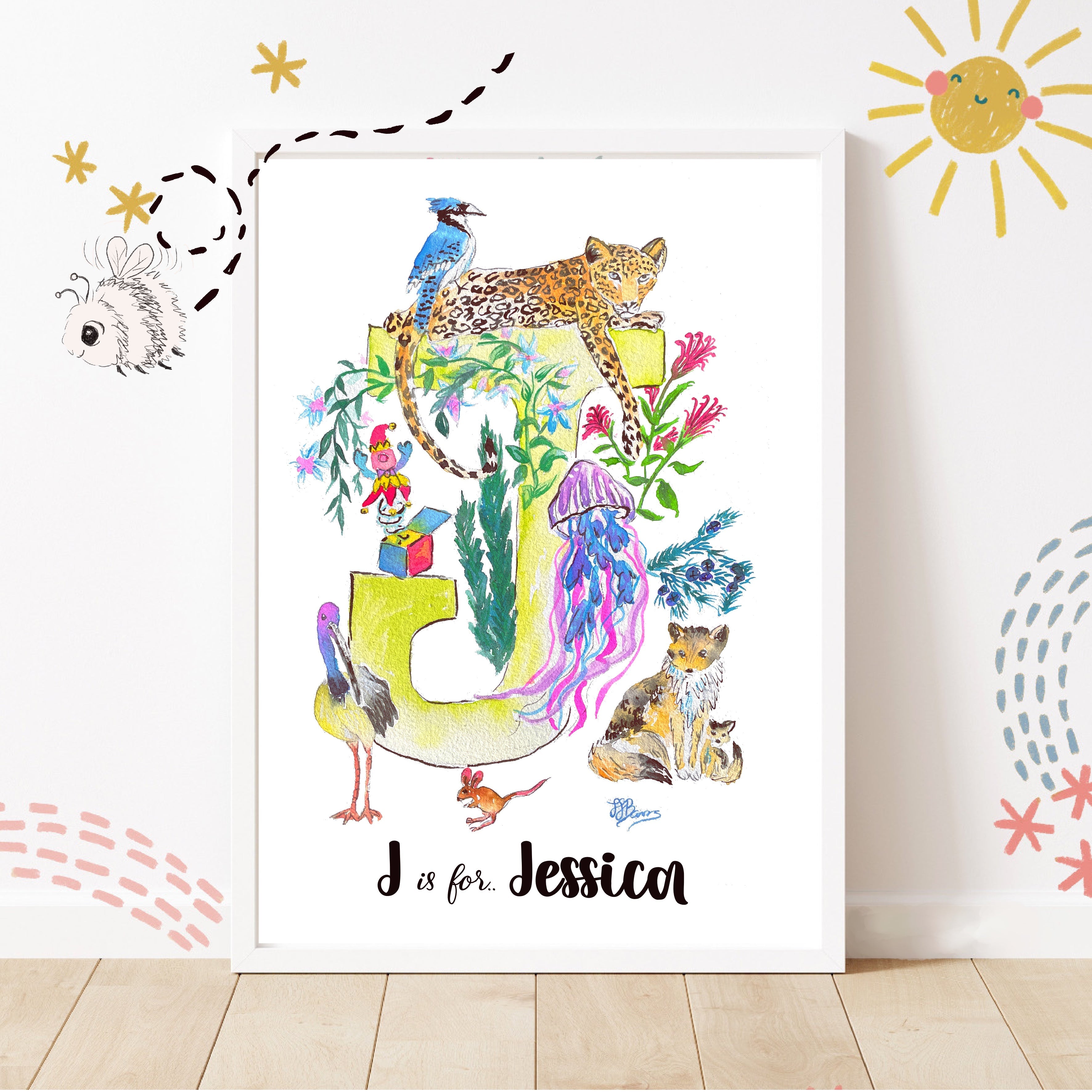 Letter *J* A4/A3 Custom Name And Letter, Watercolour Art Print-The Wild Fig &amp; Fern