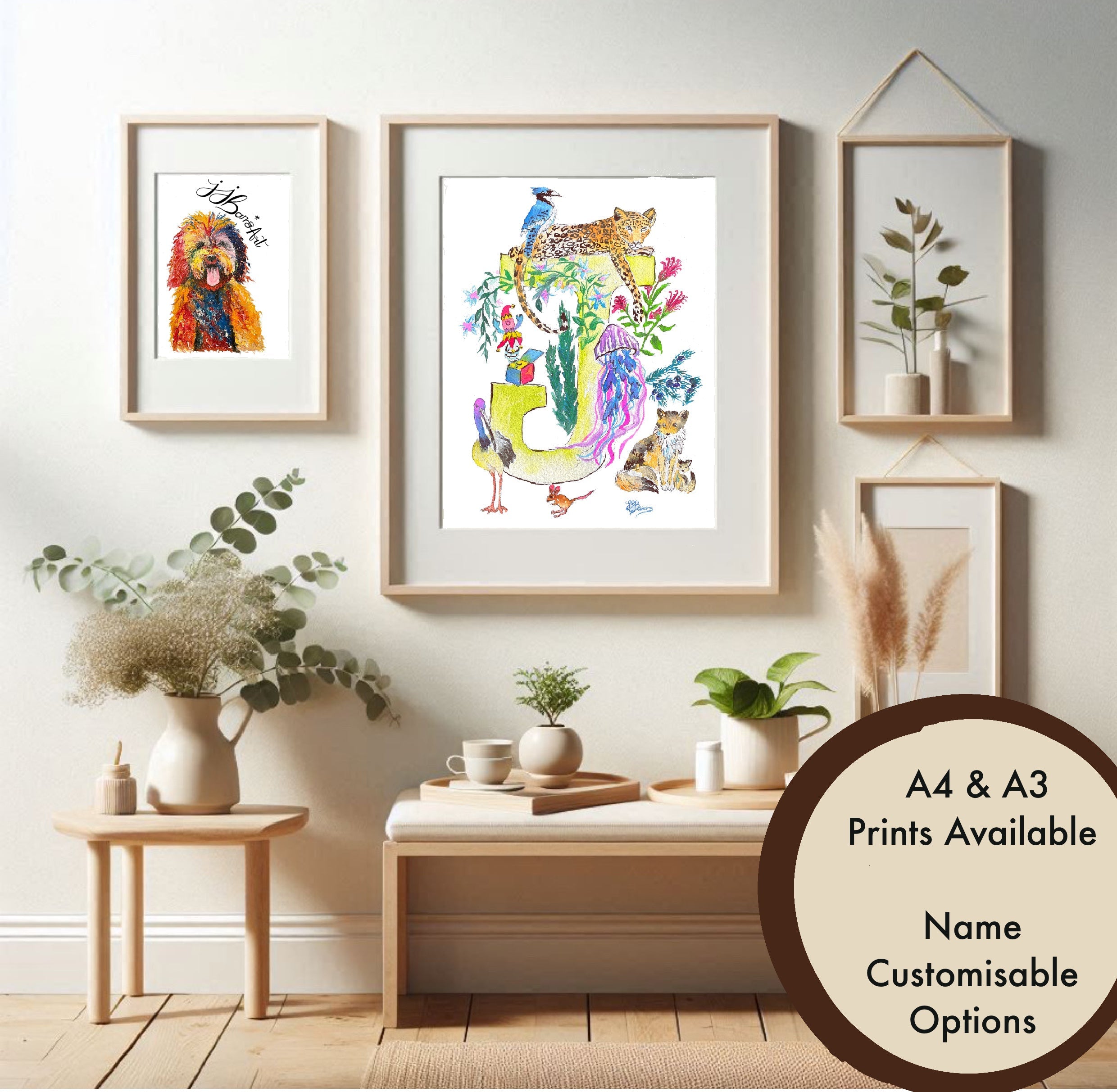 Letter *J* A4/A3 Custom Name And Letter, Watercolour Art Print-The Wild Fig &amp; Fern