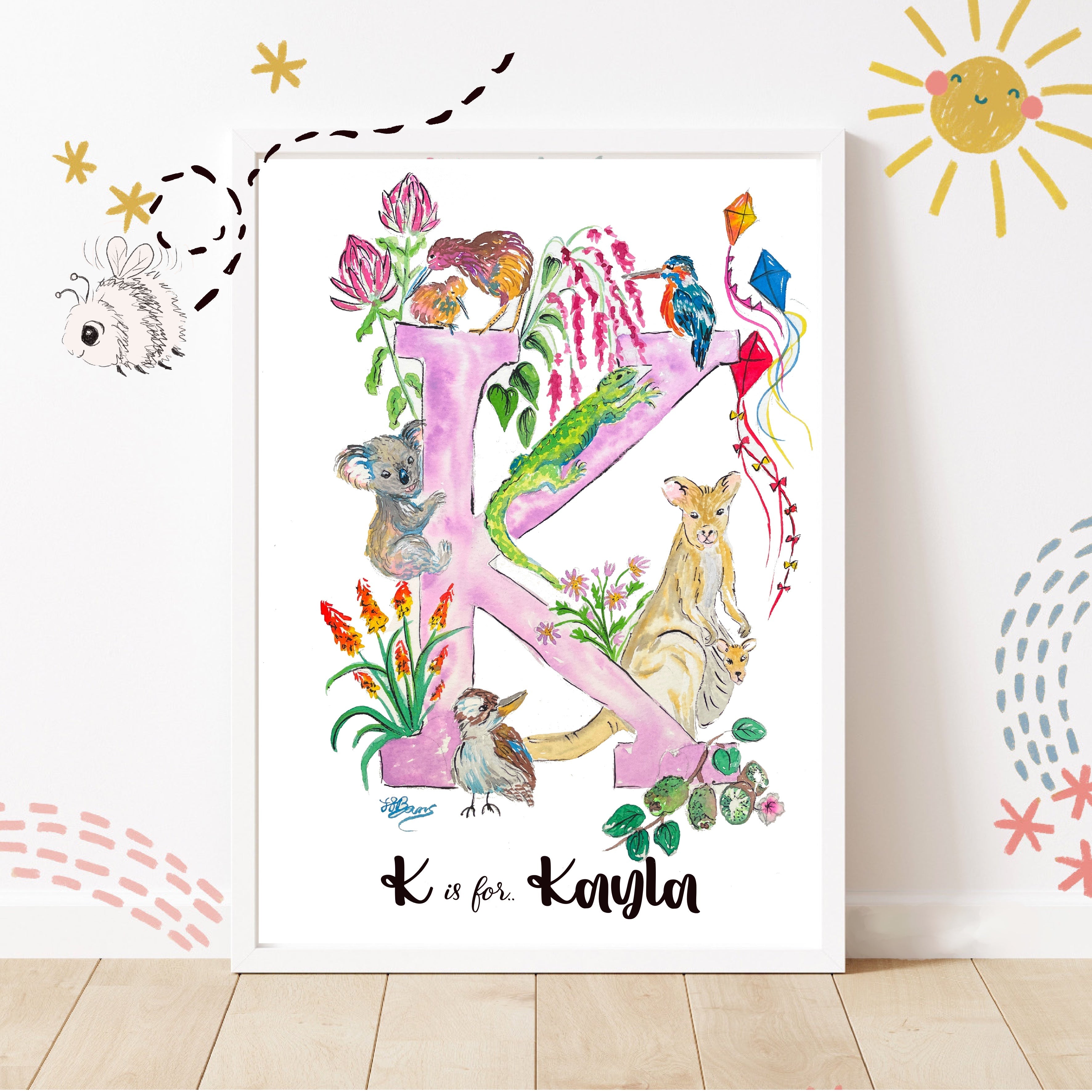 Letter *K* A4/A3 Custom Name And Letter, Watercolour Art Print-The Wild Fig &amp; Fern