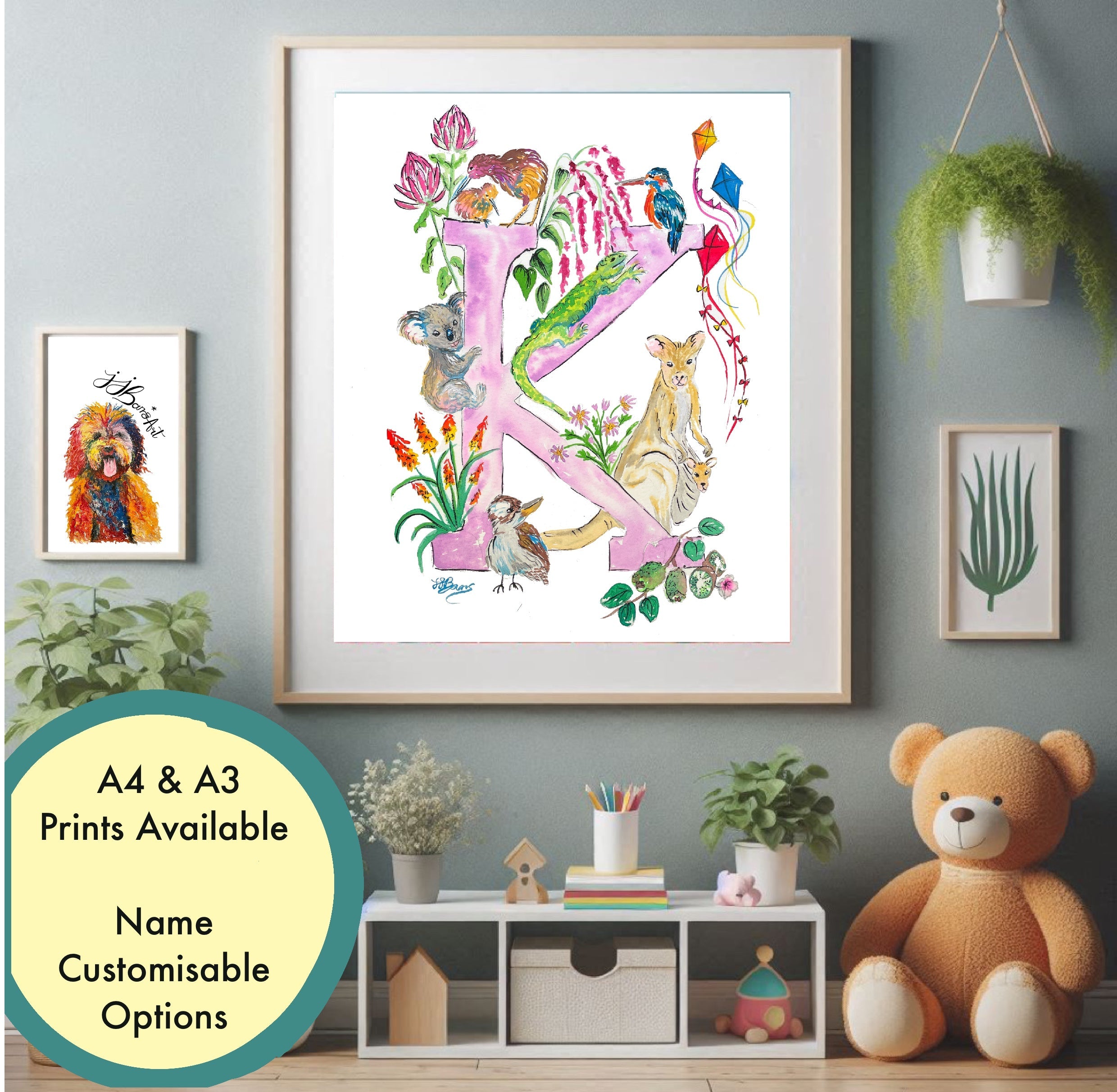 Letter *K* A4/A3 Custom Name And Letter, Watercolour Art Print-The Wild Fig &amp; Fern