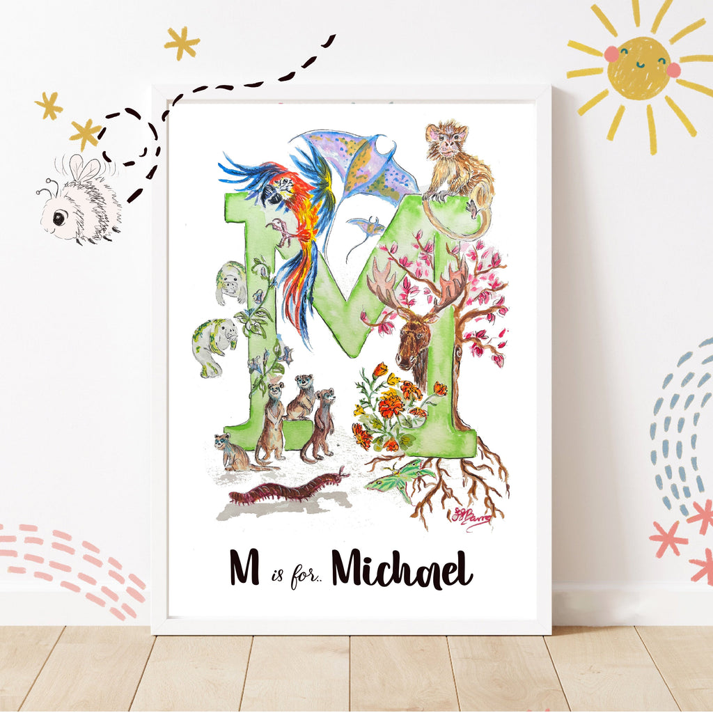 *M* A4/A3 Custom Name And Letter, Watercolour Art Print - The Wild Fig & Fern Buttercups Tearoom, JJ Barrs Art, Colourful Art, Gift Ideas, Market Harborough, Places to visit Leicestershire, Child Friendly, crafts, handmade, *M* A4/A3 Custom Name And Letter, Watercolour Art Print