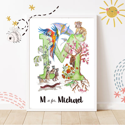 *M* A4/A3 Custom Name And Letter, Watercolour Art Print - The Wild Fig & Fern Buttercups Tearoom, JJ Barrs Art, Colourful Art, Gift Ideas, Market Harborough, Places to visit Leicestershire, Child Friendly, crafts, handmade, *M* A4/A3 Custom Name And Letter, Watercolour Art Print
