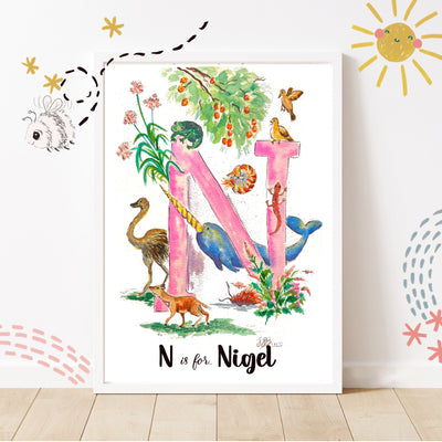 *N* A4/A3 Custom Name And Letter, Watercolour Art Print - The Wild Fig & Fern Buttercups Tearoom, JJ Barrs Art, Colourful Art, Gift Ideas, Market Harborough, Places to visit Leicestershire, Child Friendly, crafts, handmade, *N* A4/A3 Custom Name And Letter, Watercolour Art Print
