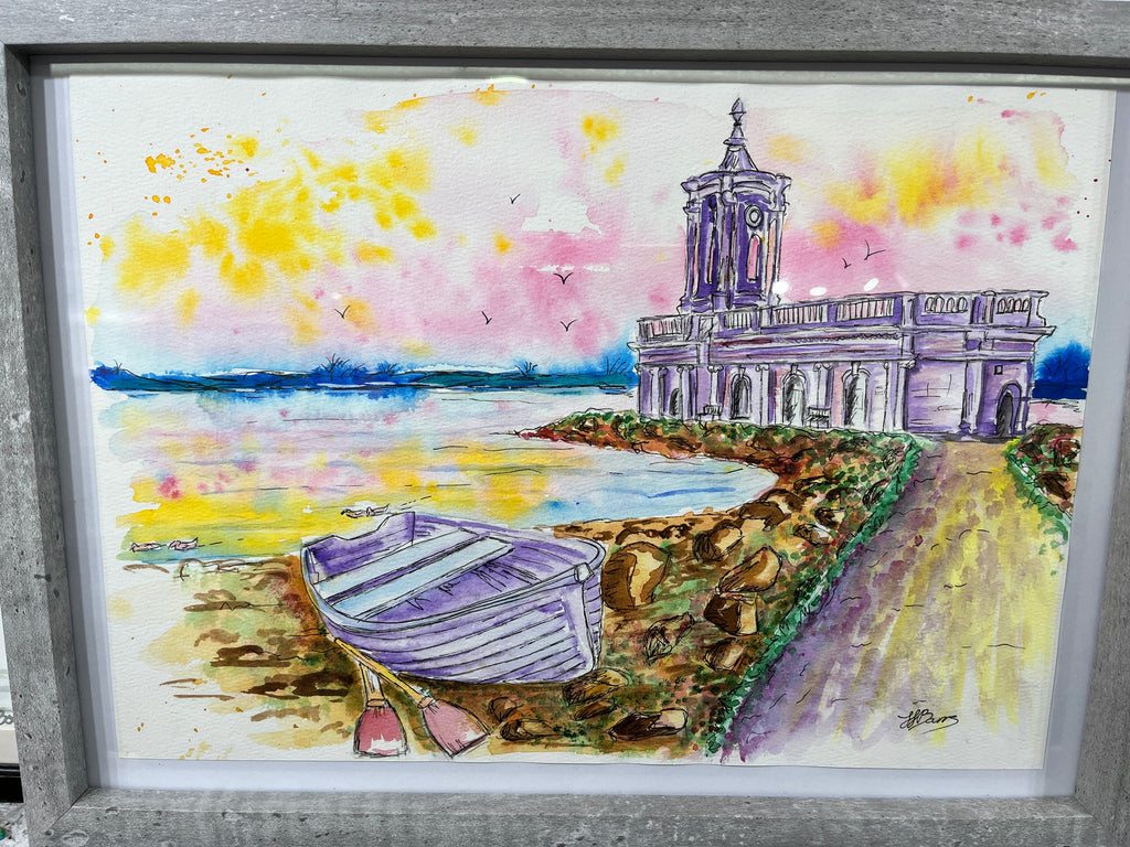 Normanton Church at Rutland Water Original Watercolour Painting-The Wild Fig &amp; Fern