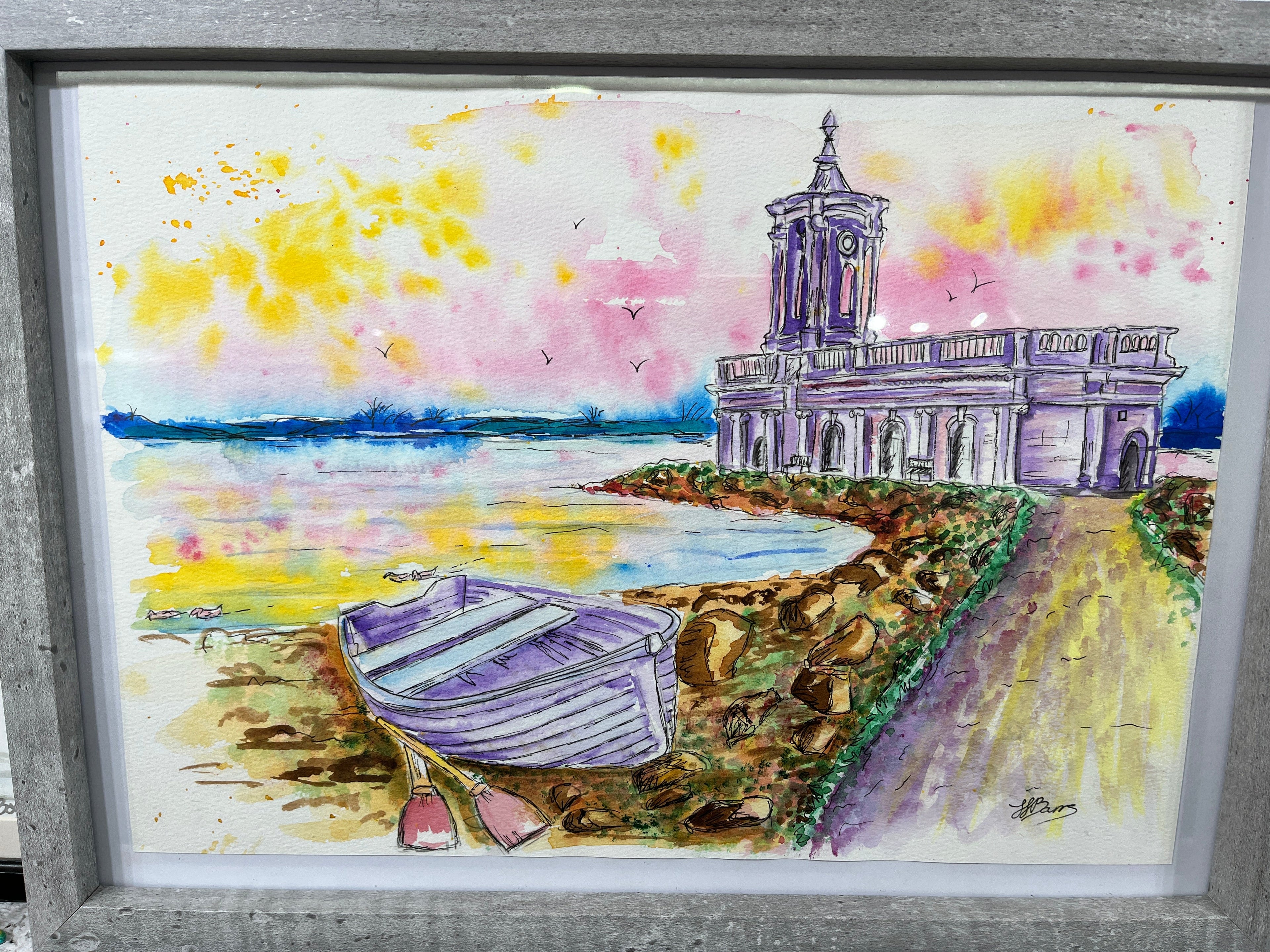 Normanton Church at Rutland Water Original Watercolour Painting-The Wild Fig &amp; Fern