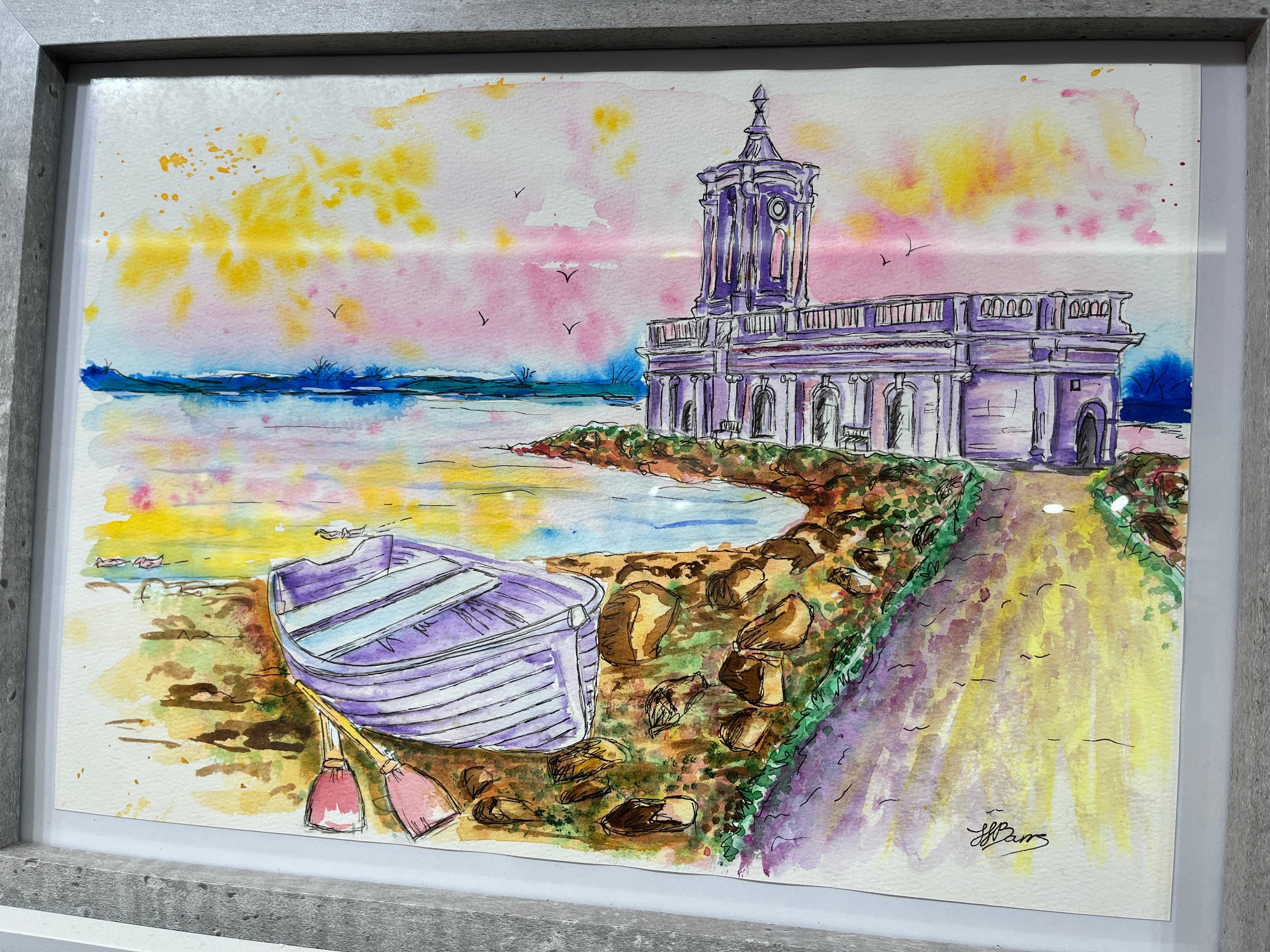 Normanton Church at Rutland Water Original Watercolour Painting-The Wild Fig &amp; Fern
