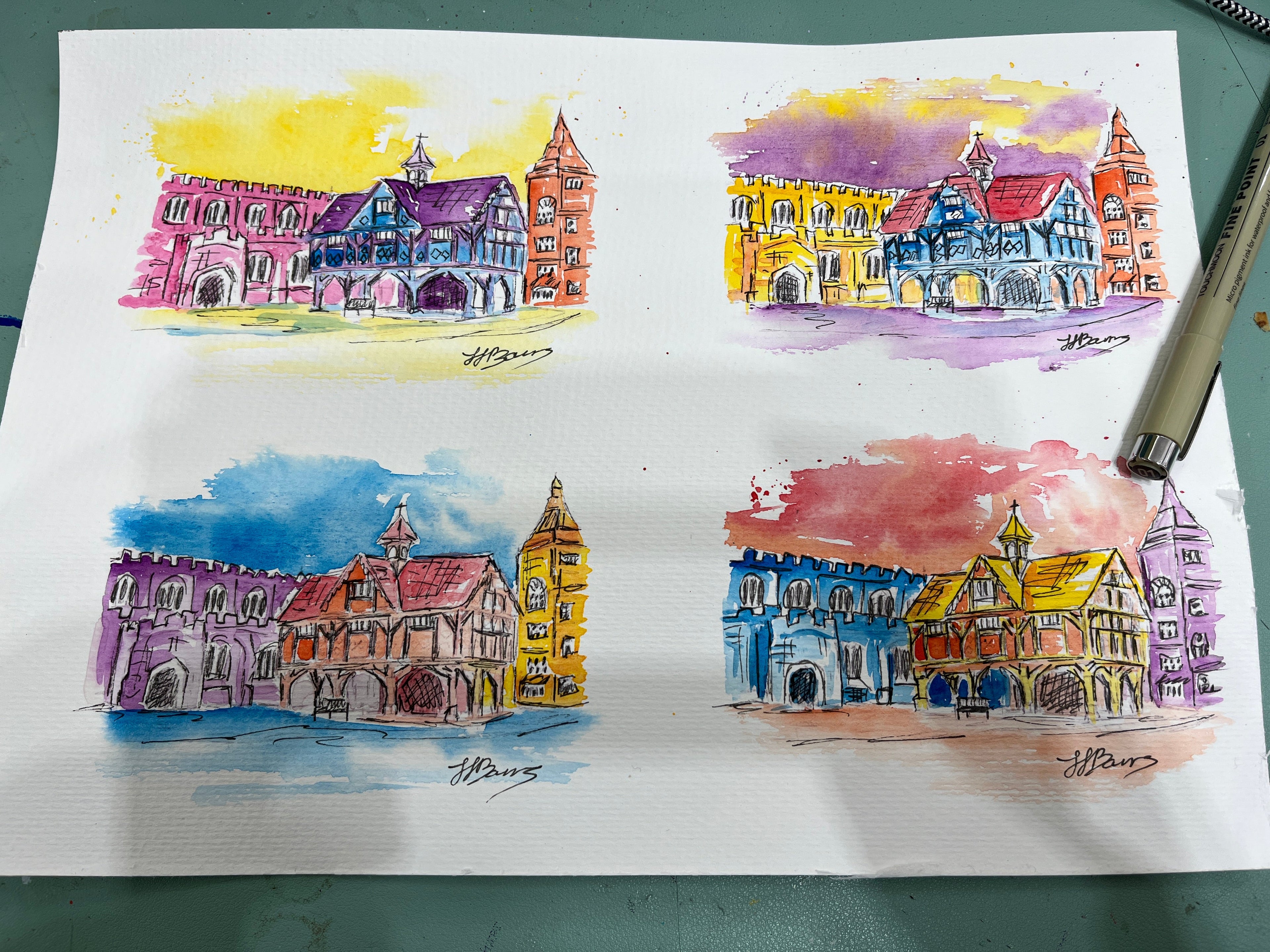 Old Grammar School in Market Harborough Original Watercolour Mini Painting-The Wild Fig &amp; Fern