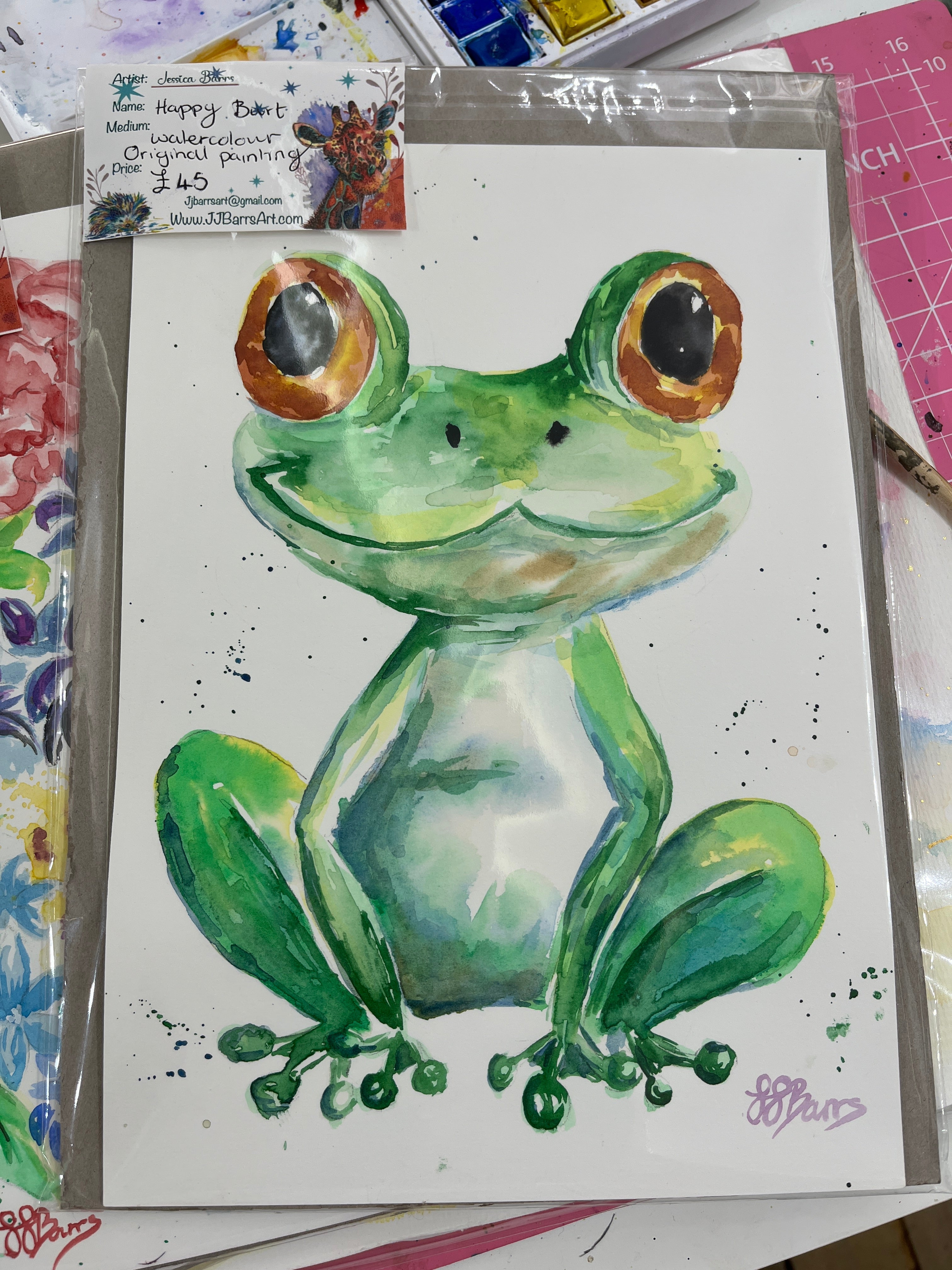 Original Painting happy frog burt watercolour-The Wild Fig &amp; Fern