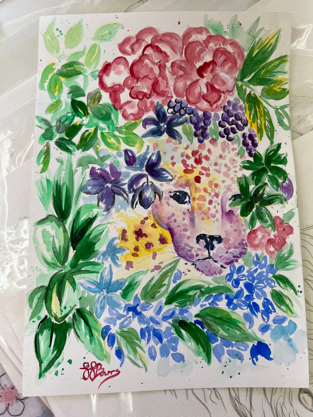 Original Painting Leopard watercolour-The Wild Fig &amp; Fern
