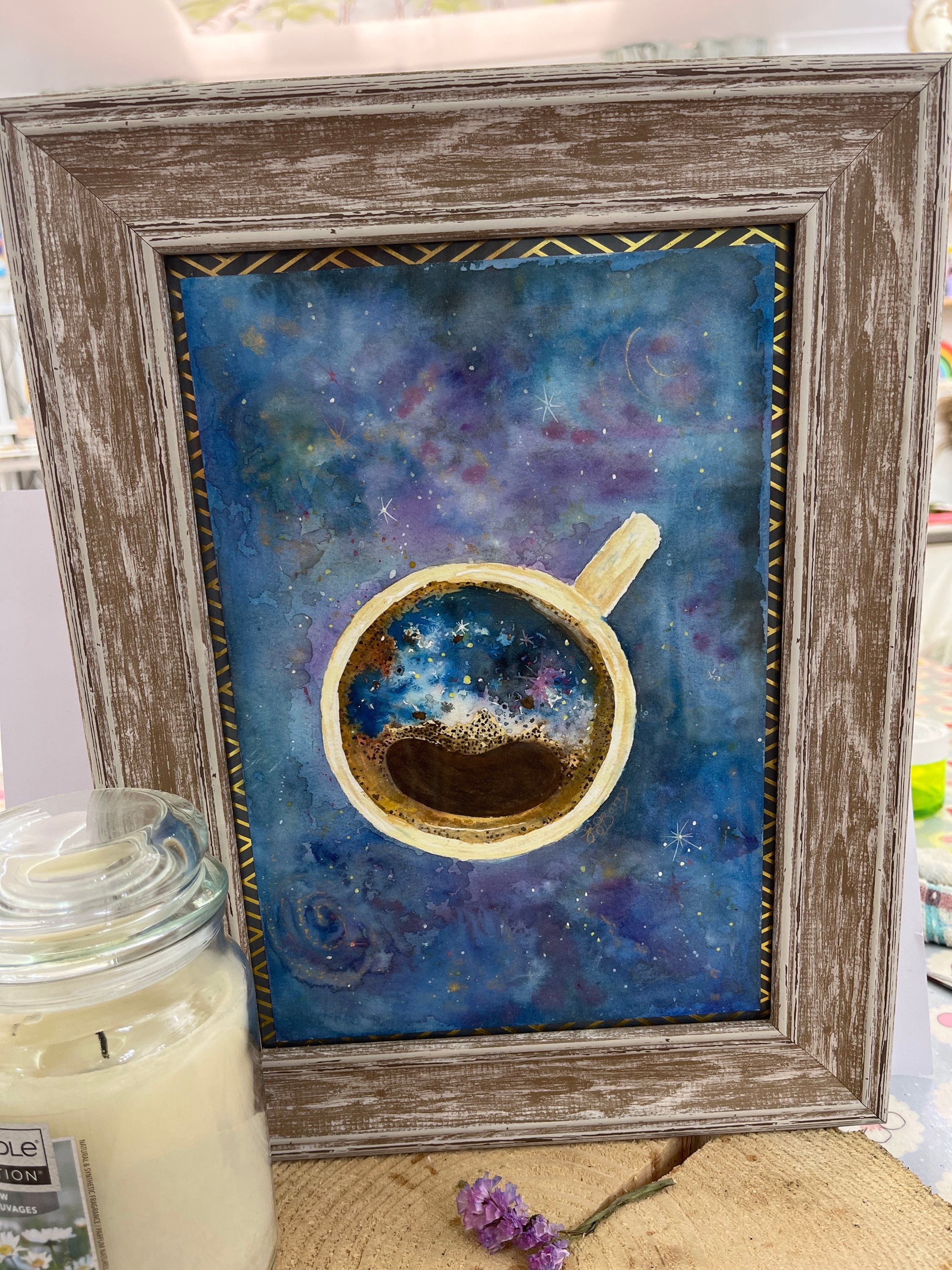 Original Painting universe coffee watercolour-The Wild Fig &amp; Fern